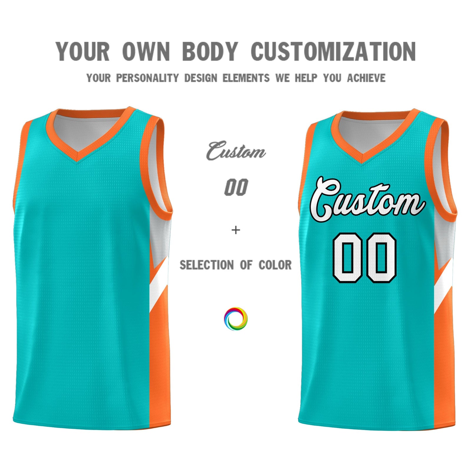 Custom Aqua Orange Side Design Sets Sports Uniform Basketball Jersey