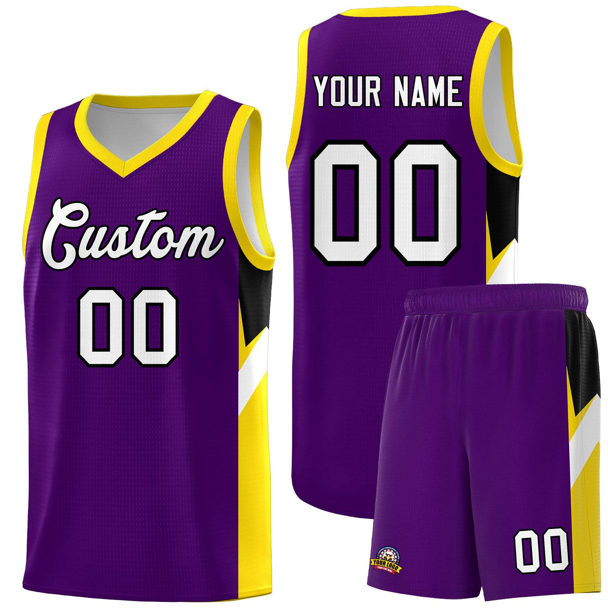 Custom Purple Gold Side Design Sets Sports Uniform Basketball Jersey