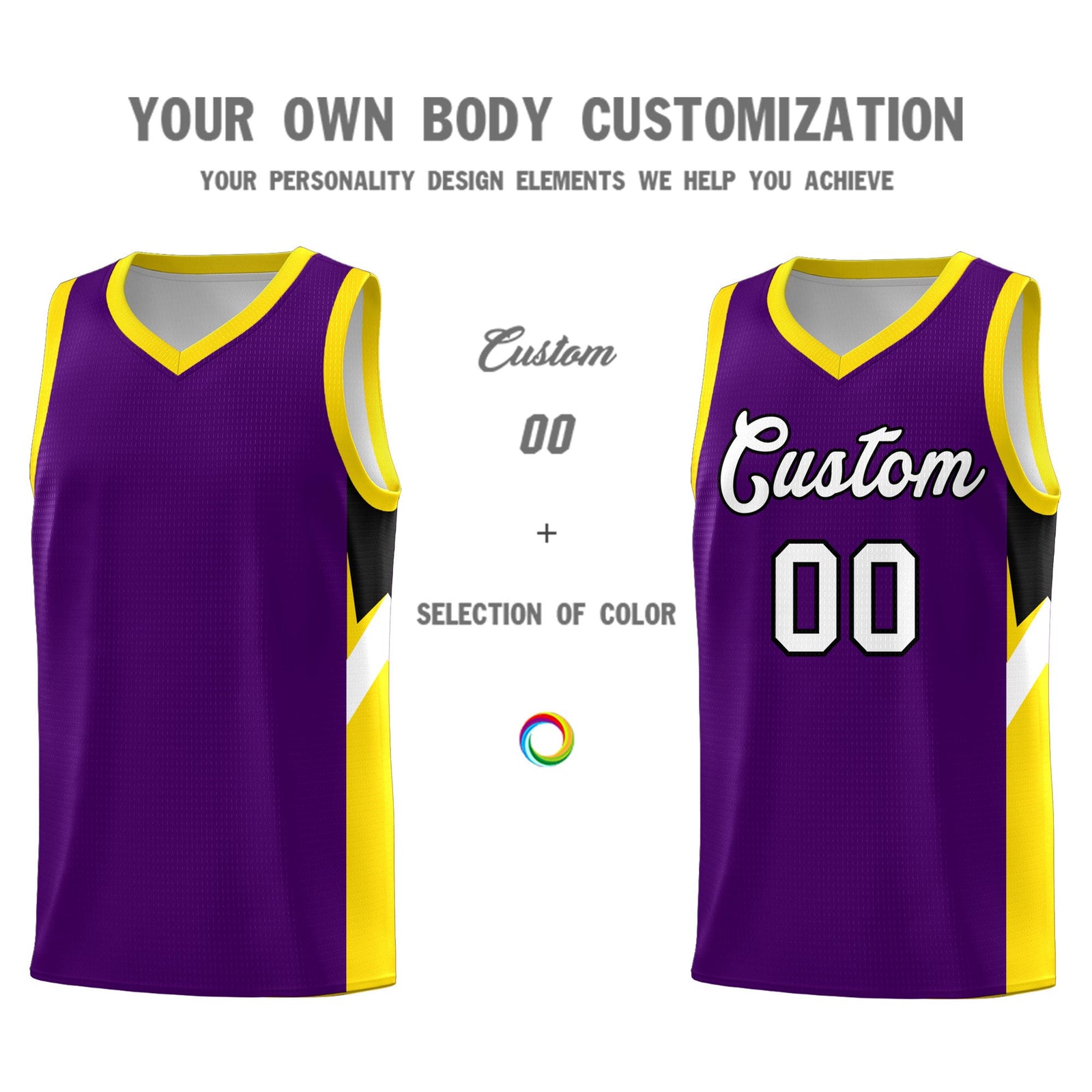 Custom Purple Gold Side Design Sets Sports Uniform Basketball Jersey