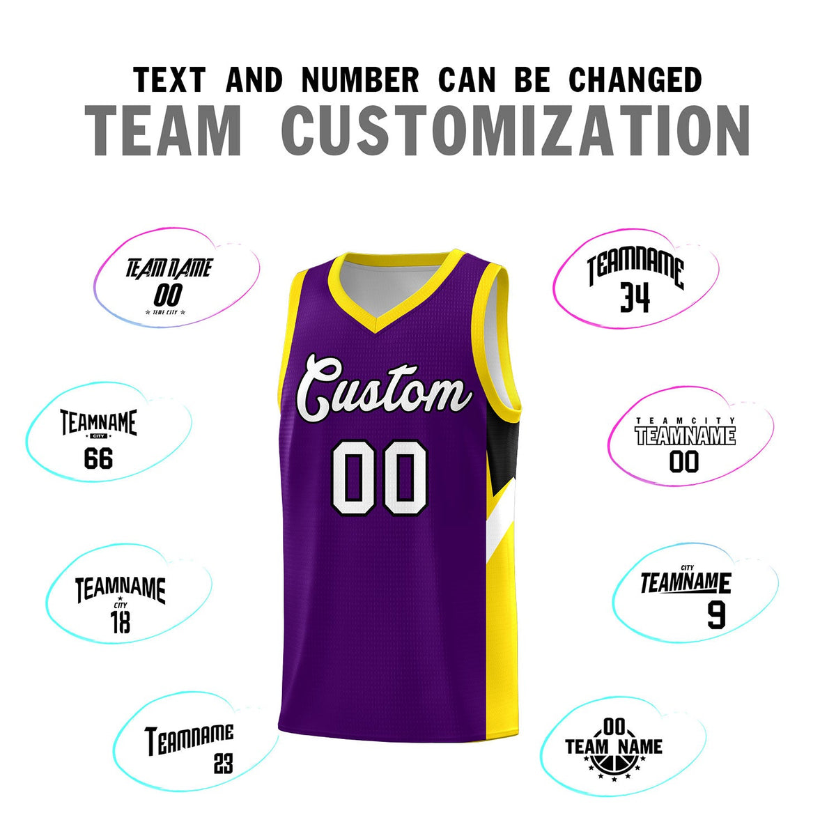 Custom Purple Gold Side Design Sets Sports Uniform Basketball Jersey