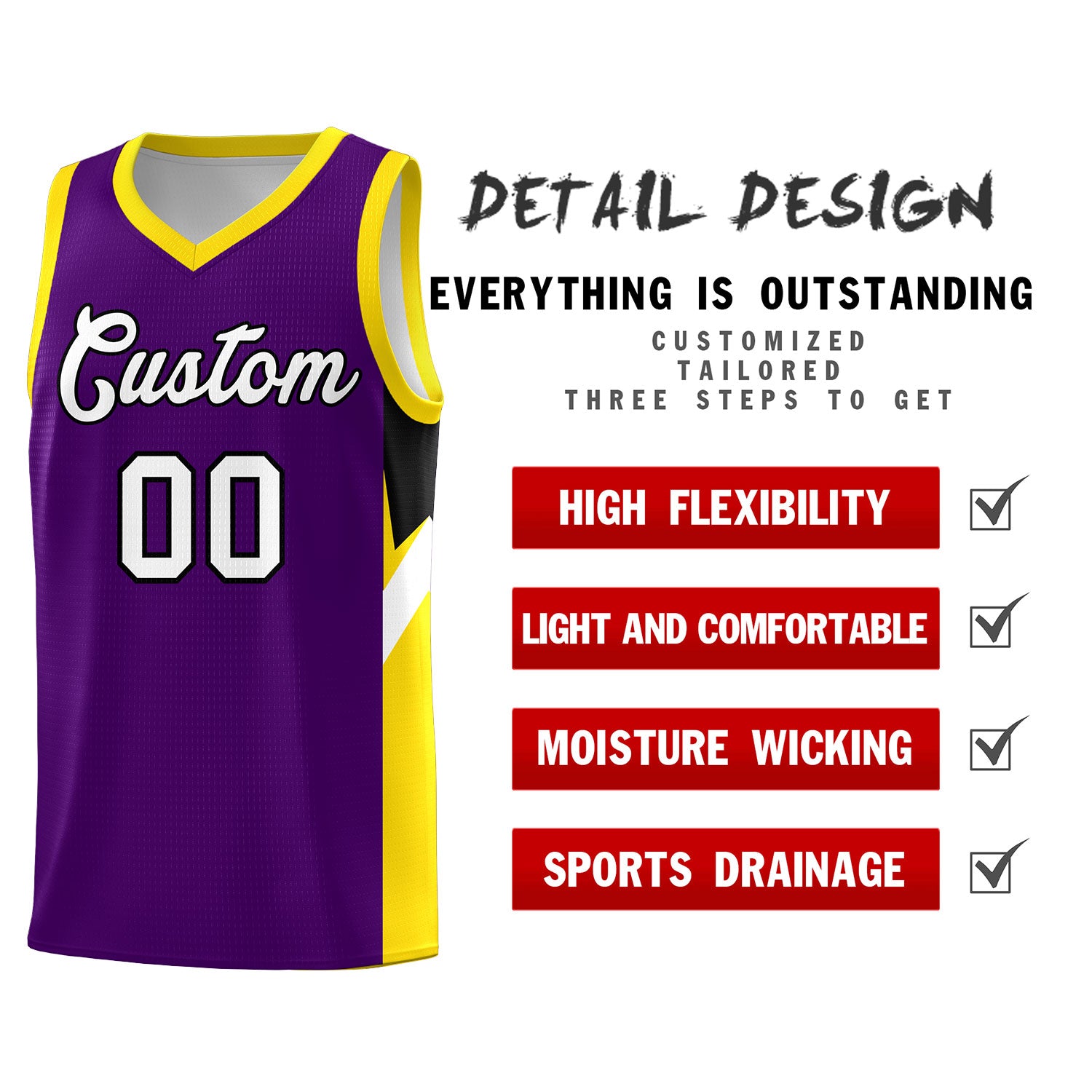 Custom Purple Gold Side Design Sets Sports Uniform Basketball Jersey