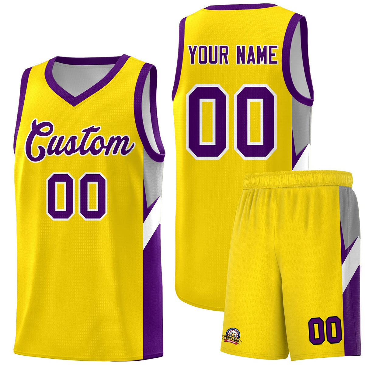 Custom Gold Purple Side Design Sets Sports Uniform Basketball Jersey