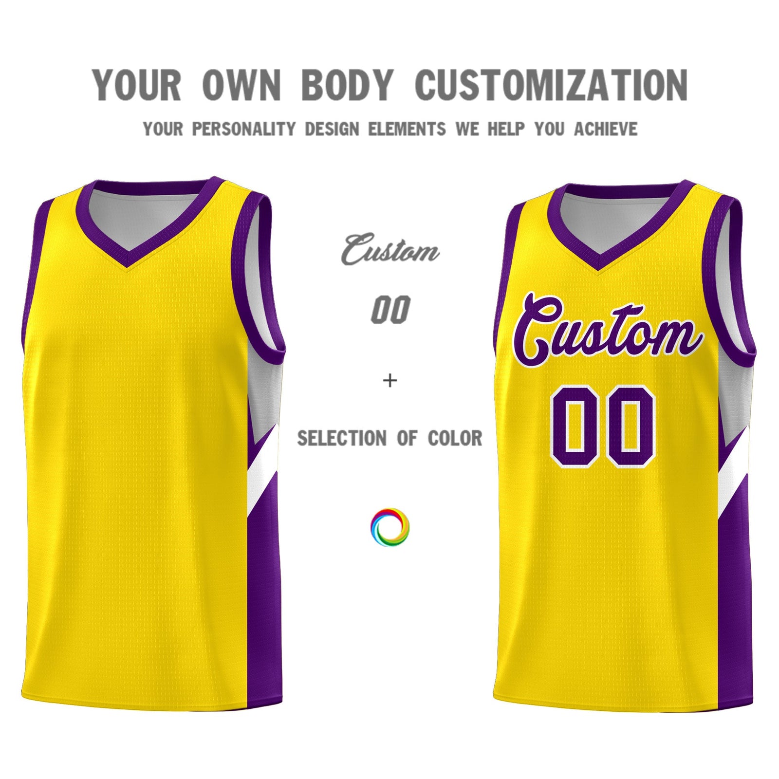 Custom Gold Purple Side Design Sets Sports Uniform Basketball Jersey