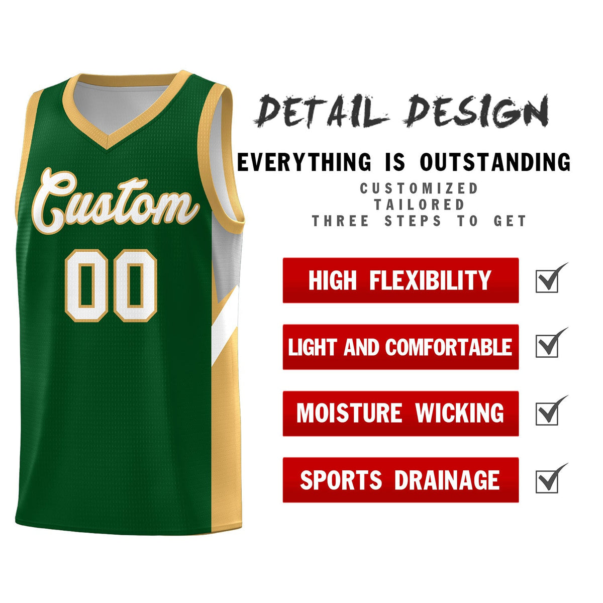 Custom Green Buckskin Brown Side Design Sets Sports Uniform Basketball Jersey