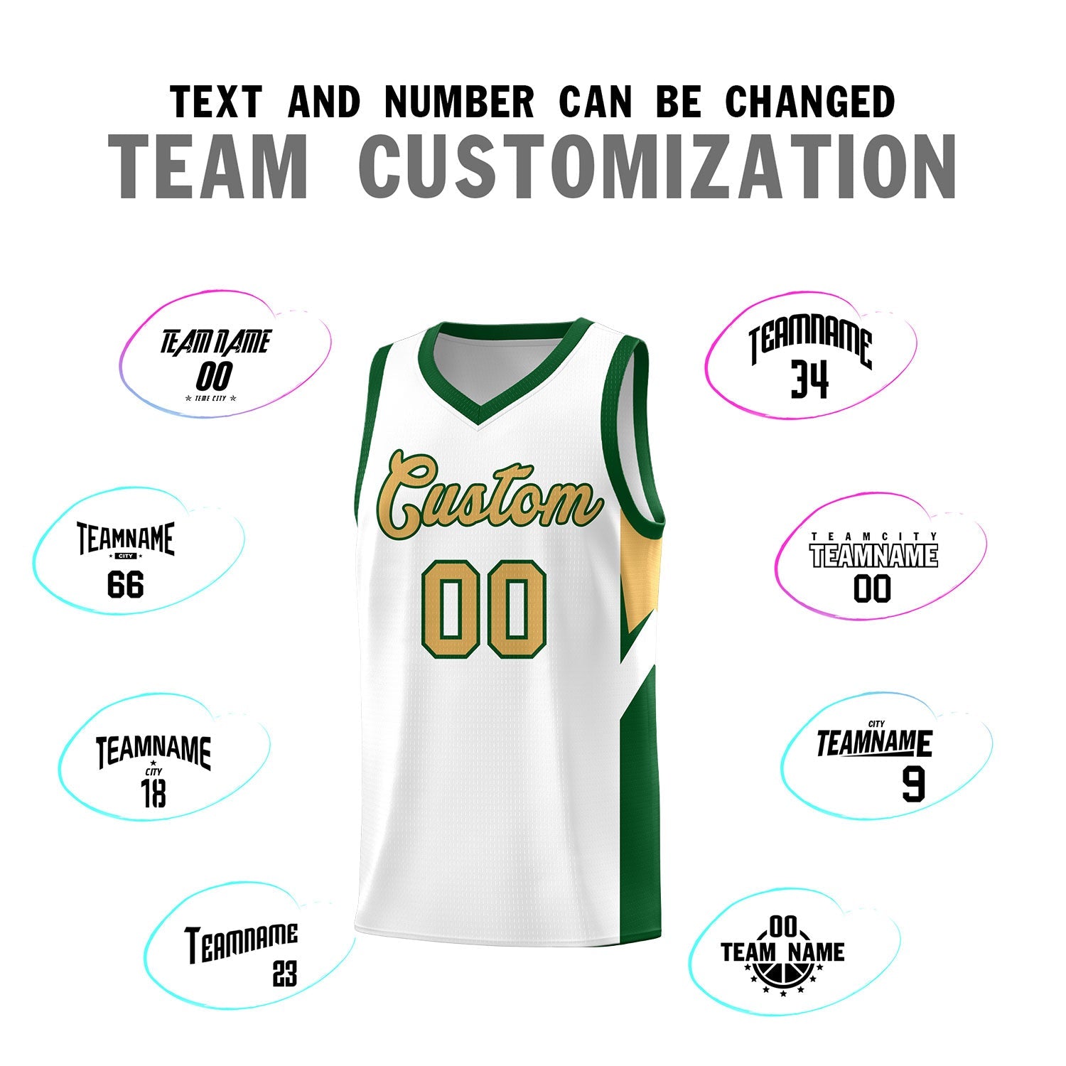 Custom White Green Side Design Sets Sports Uniform Basketball Jersey
