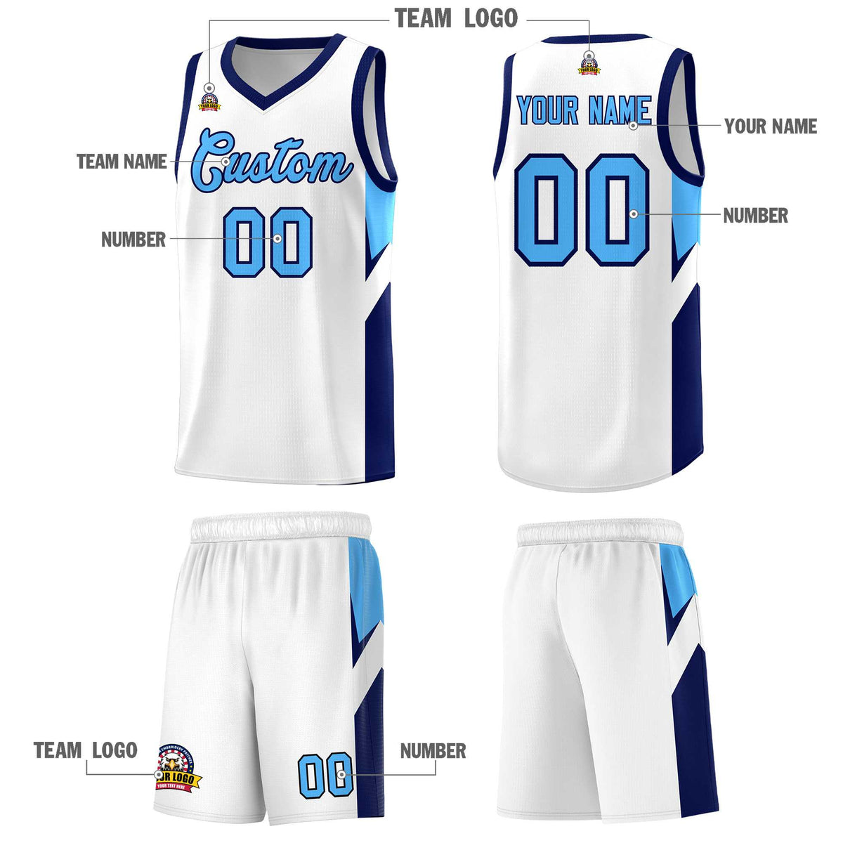 Custom White Navy Side Design Sets Sports Uniform Basketball Jersey