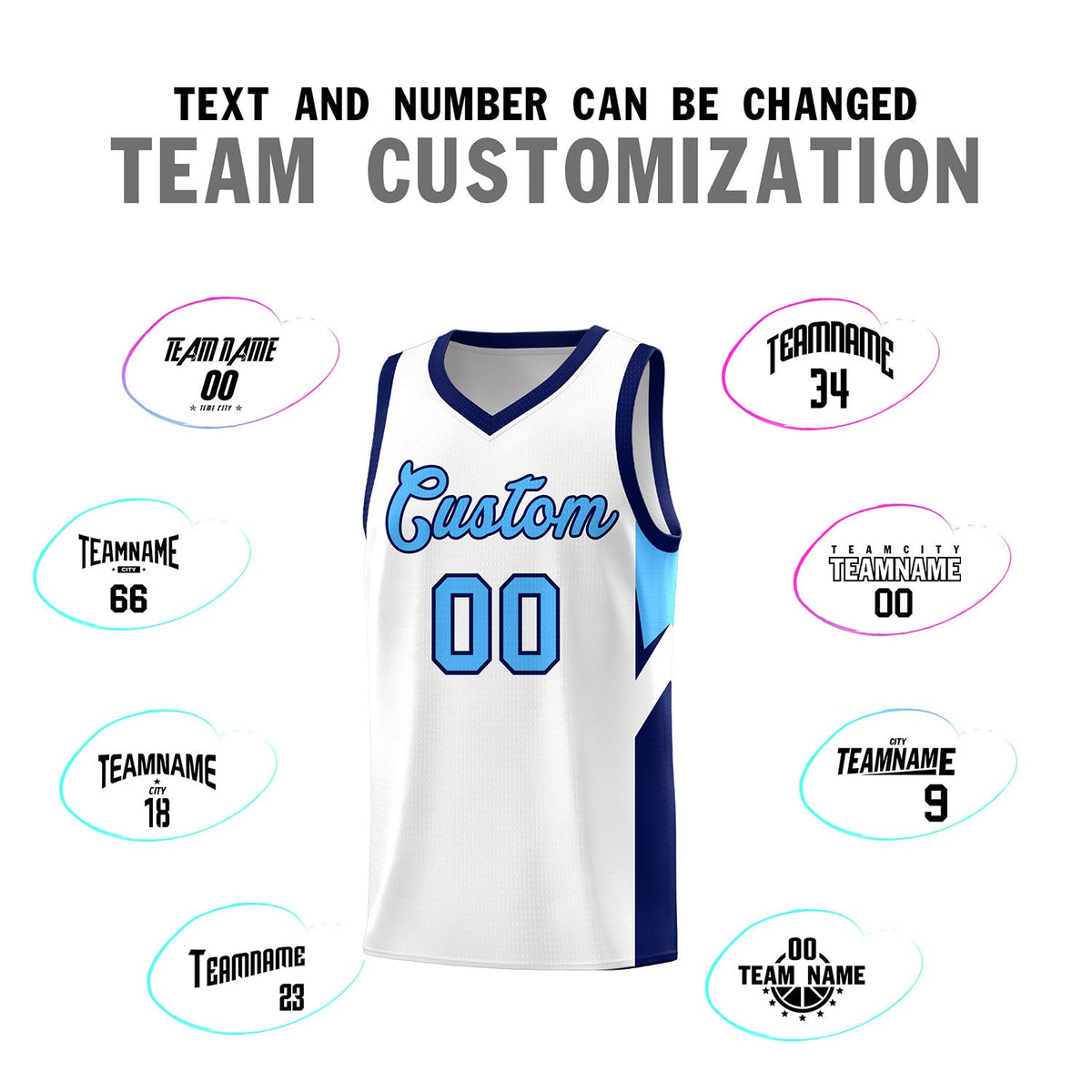 Custom White Navy Side Design Sets Sports Uniform Basketball Jersey