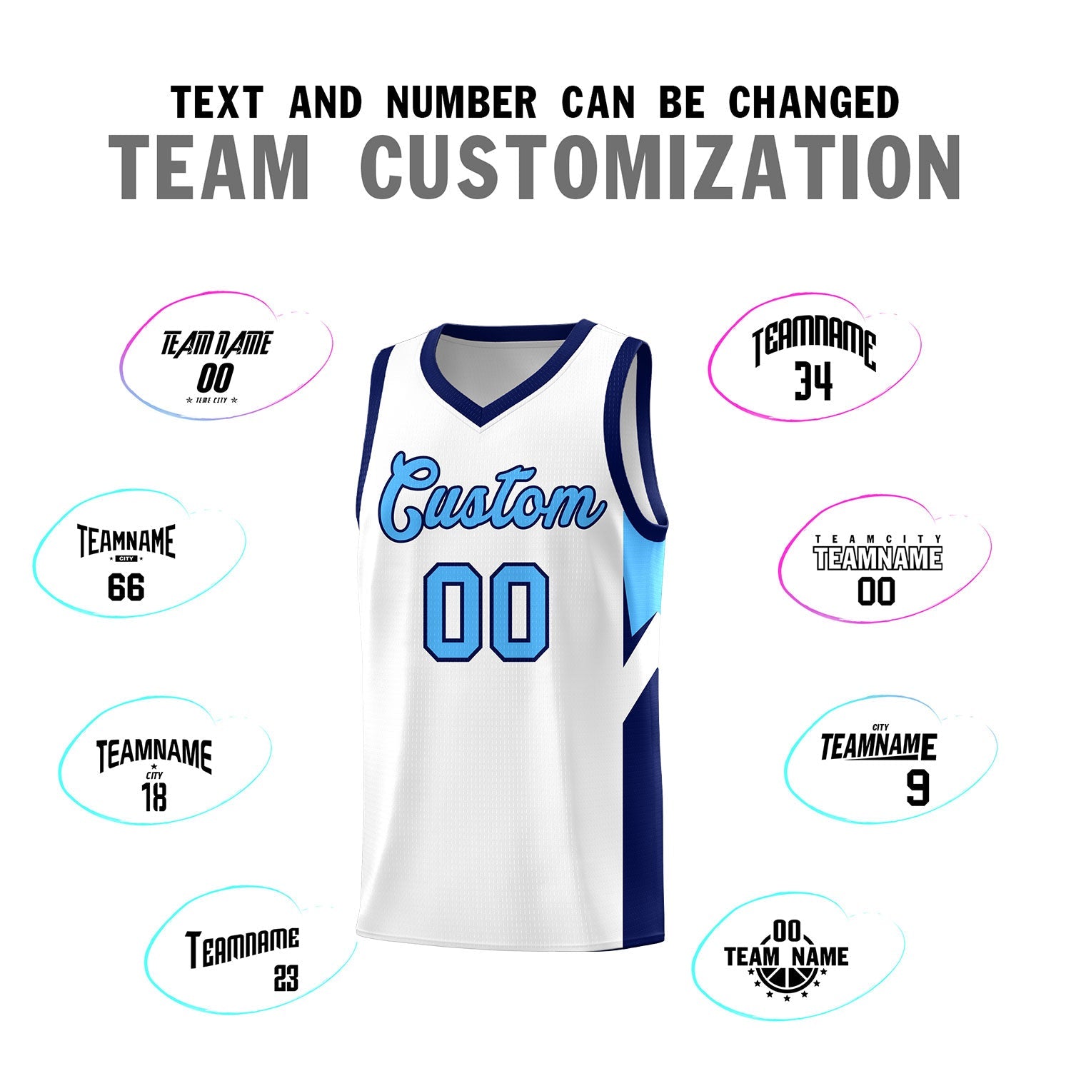 Custom White Navy Side Design Sets Sports Uniform Basketball Jersey