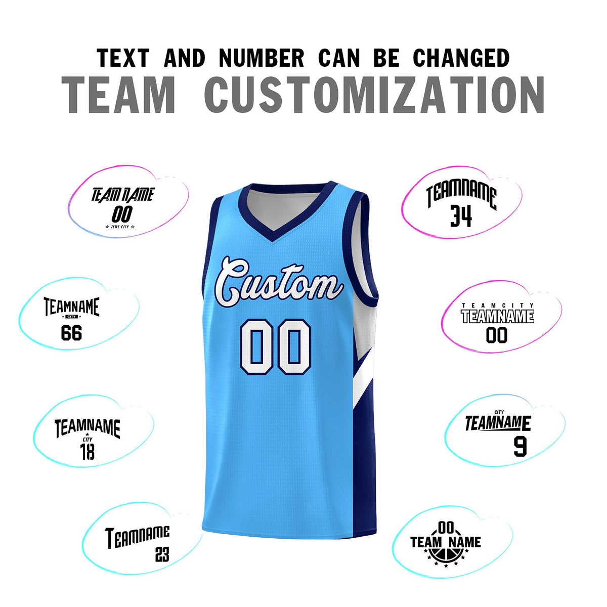 Custom Powder Blue Navy Side Design Sets Sports Uniform Basketball Jersey