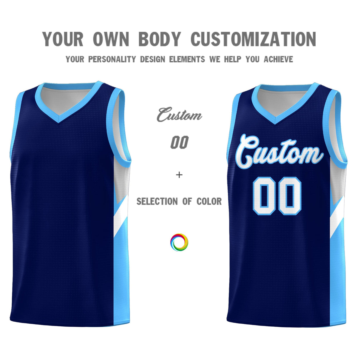 Custom Navy Powder Blue Side Design Sets Sports Uniform Basketball Jersey