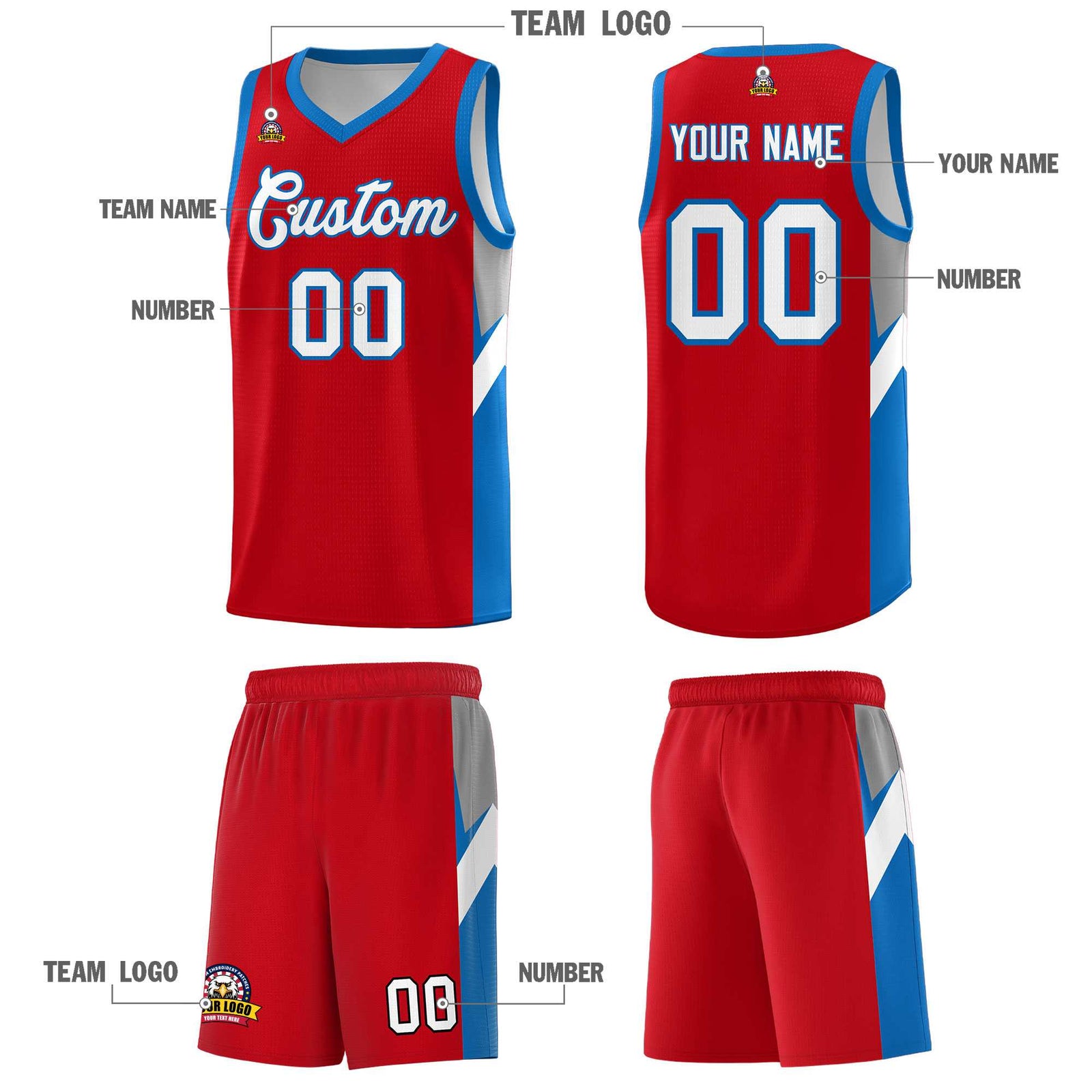 Custom Red Royal Side Design Sets Sports Uniform Basketball Jersey