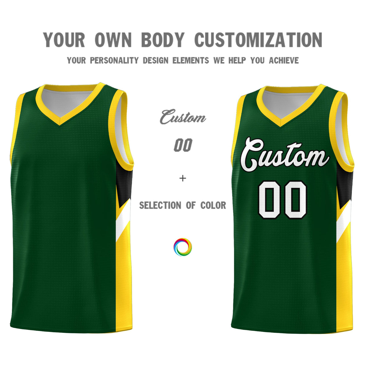 Custom Hunter Green Gold Side Design Sets Sports Uniform Basketball Jersey