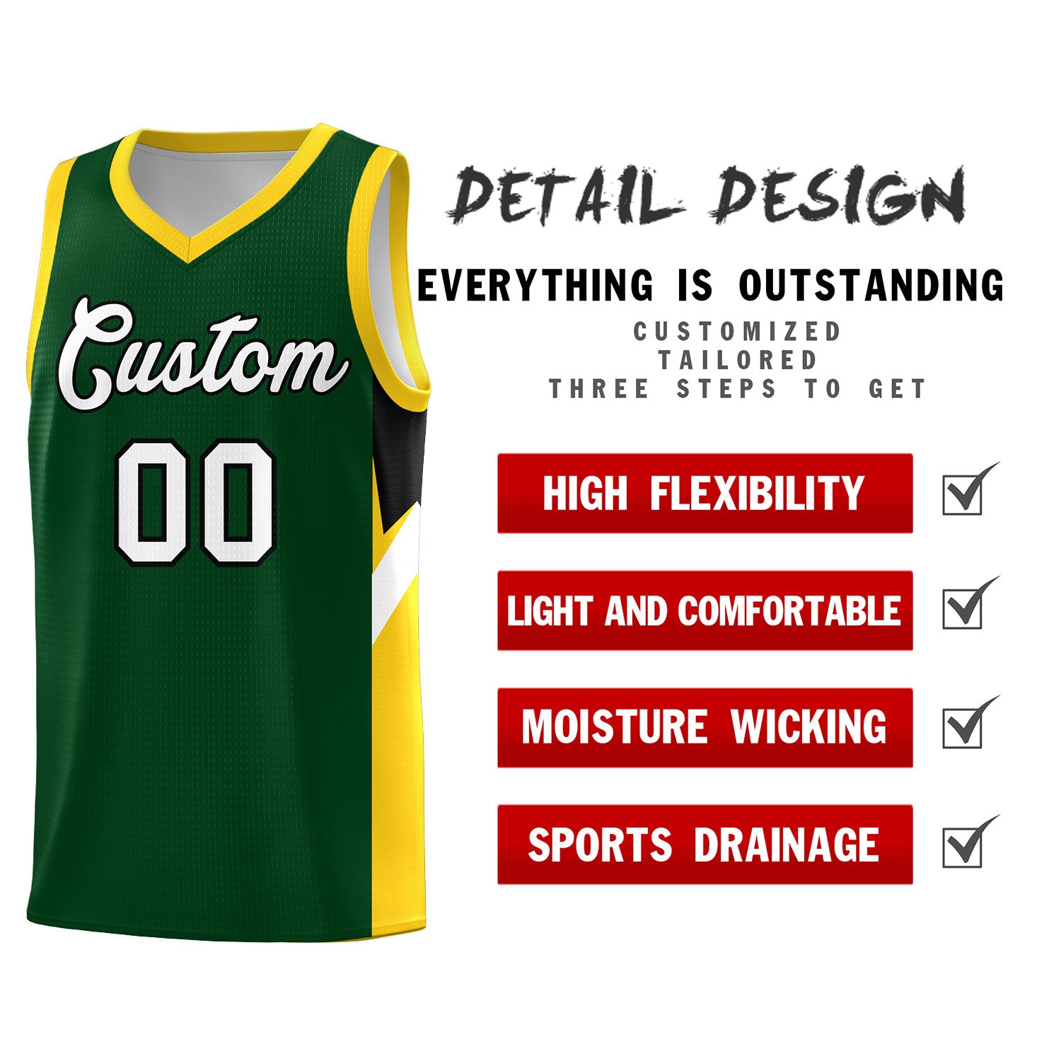 Custom Hunter Green Gold Side Design Sets Sports Uniform Basketball Jersey