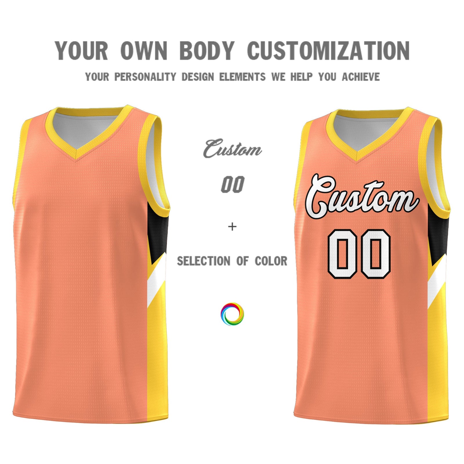 Custom Orange Gold Side Design Sets Sports Uniform Basketball Jersey