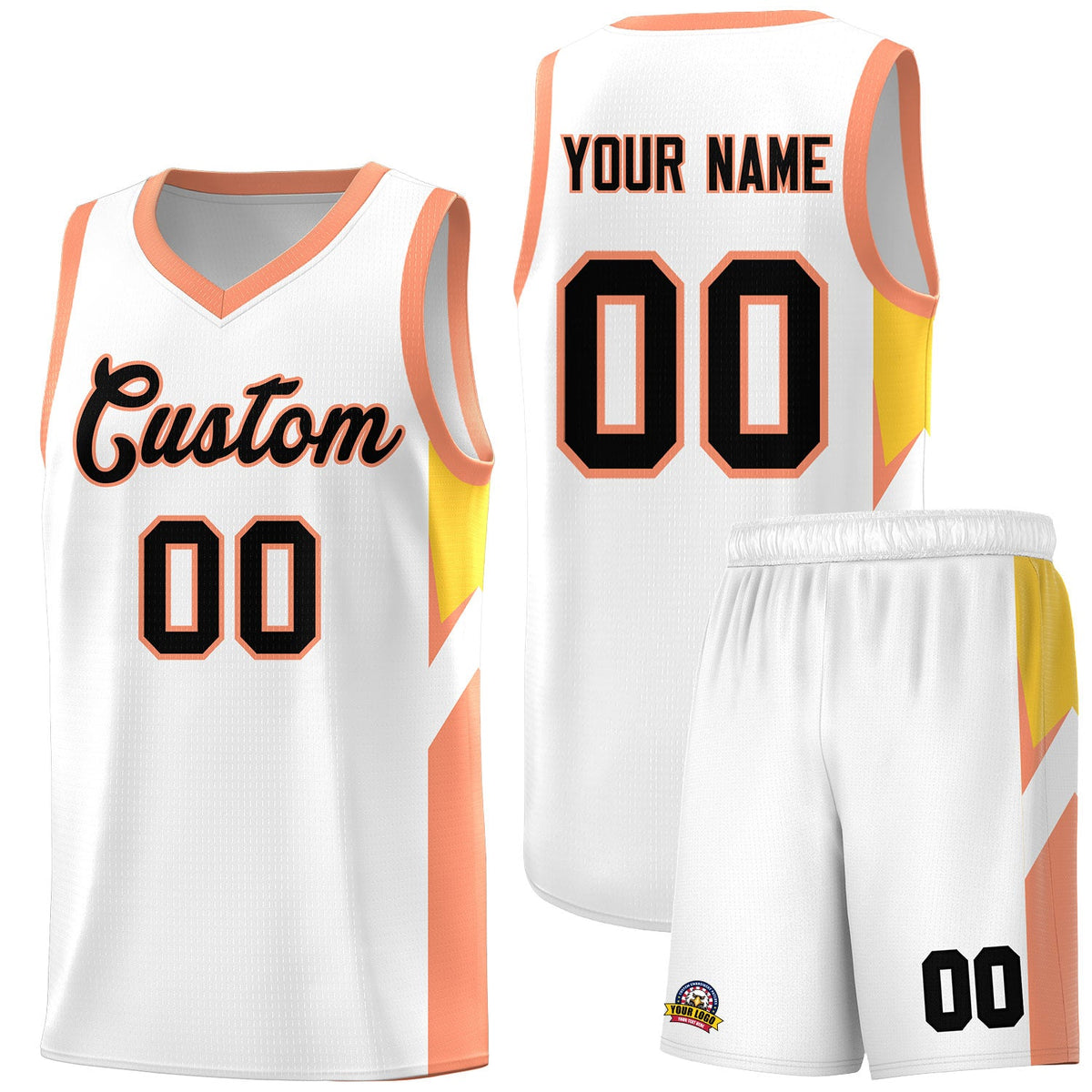 Custom White Orange Side Design Sets Sports Uniform Basketball Jersey