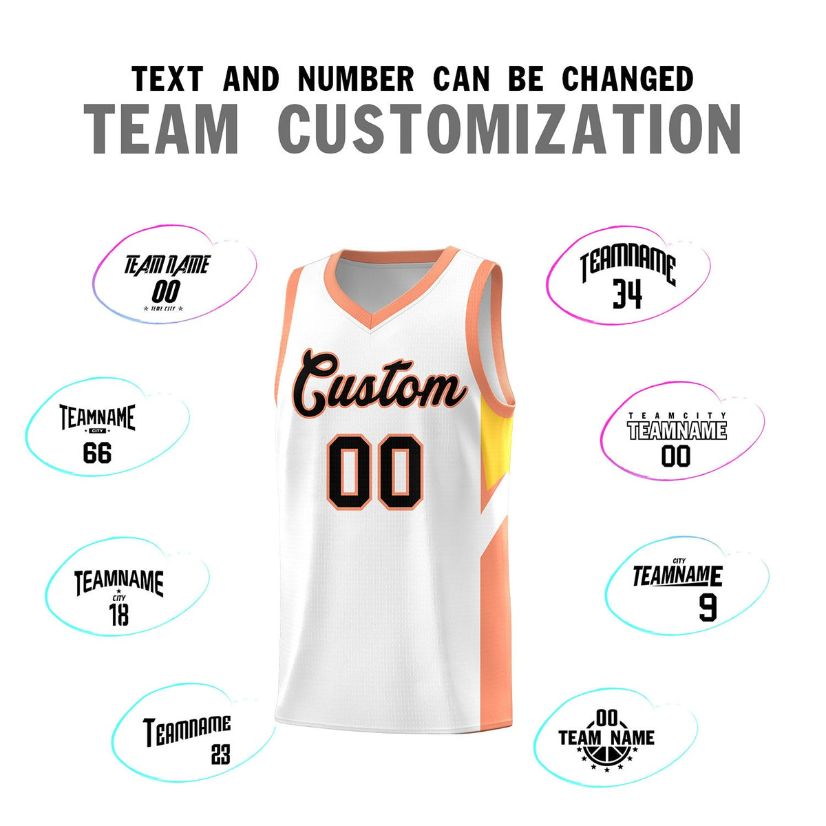 Custom White Orange Side Design Sets Sports Uniform Basketball Jersey