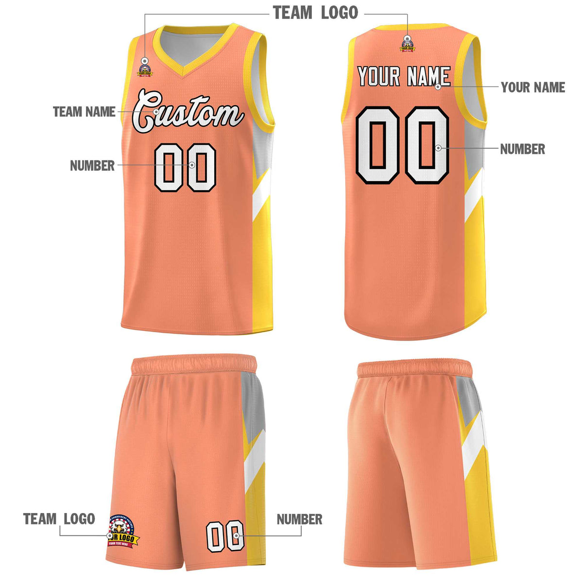 Custom Orange Gold Side Design Sets Sports Uniform Basketball Jersey