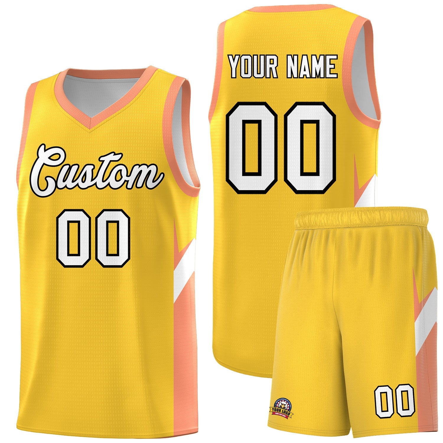 Custom Gold Orange Side Design Sets Sports Uniform Basketball Jersey