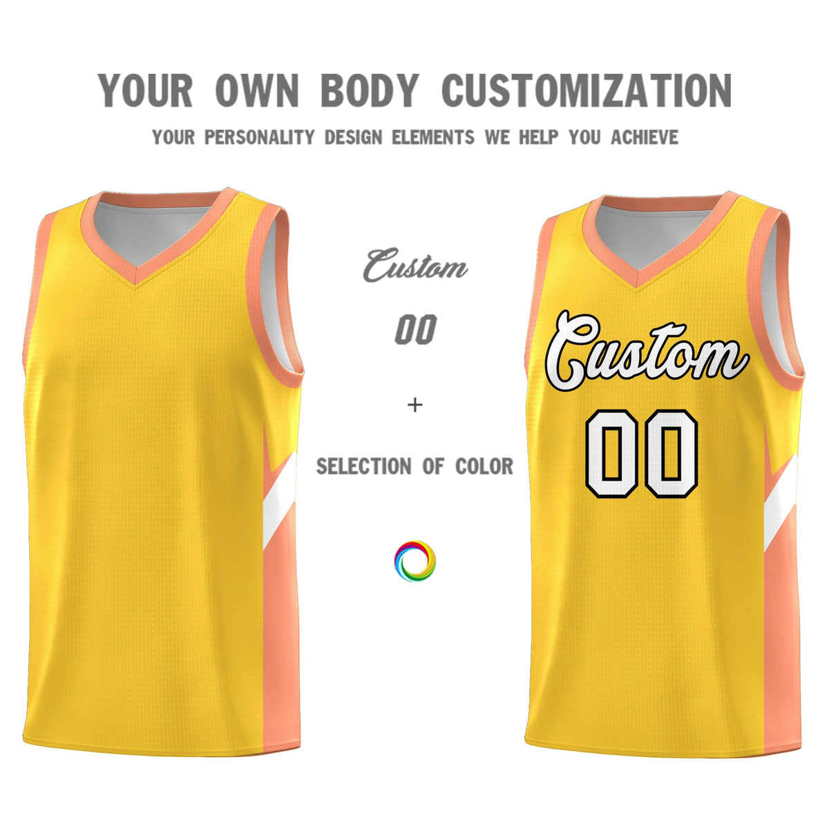 Custom Gold Orange Side Design Sets Sports Uniform Basketball Jersey