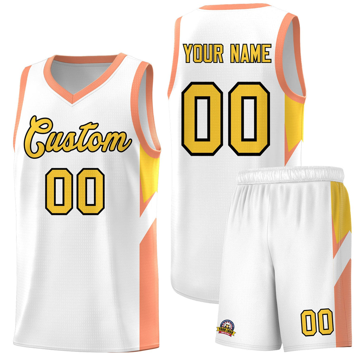Custom White Orange Side Design Sets Sports Uniform Basketball Jersey