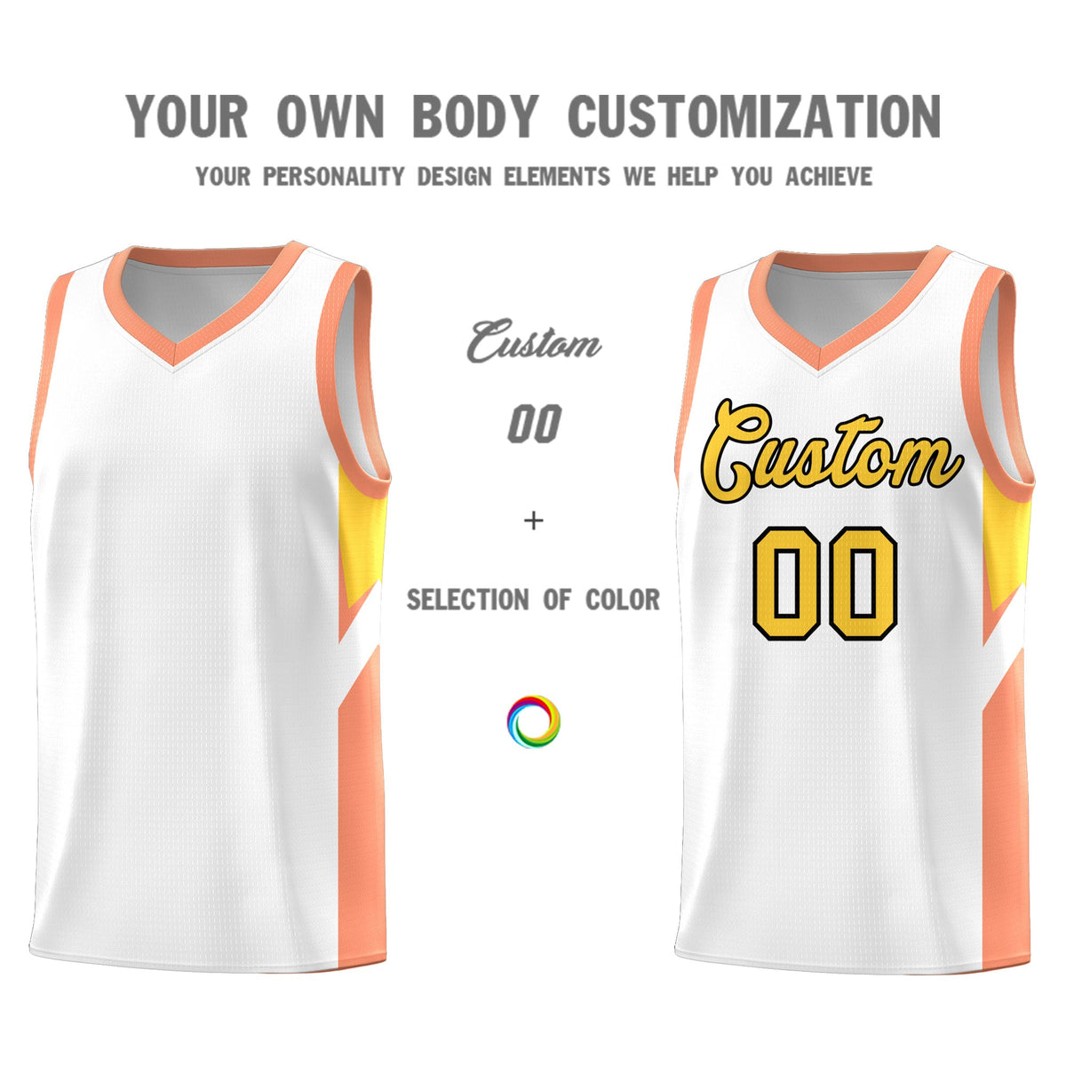 Custom White Orange Side Design Sets Sports Uniform Basketball Jersey