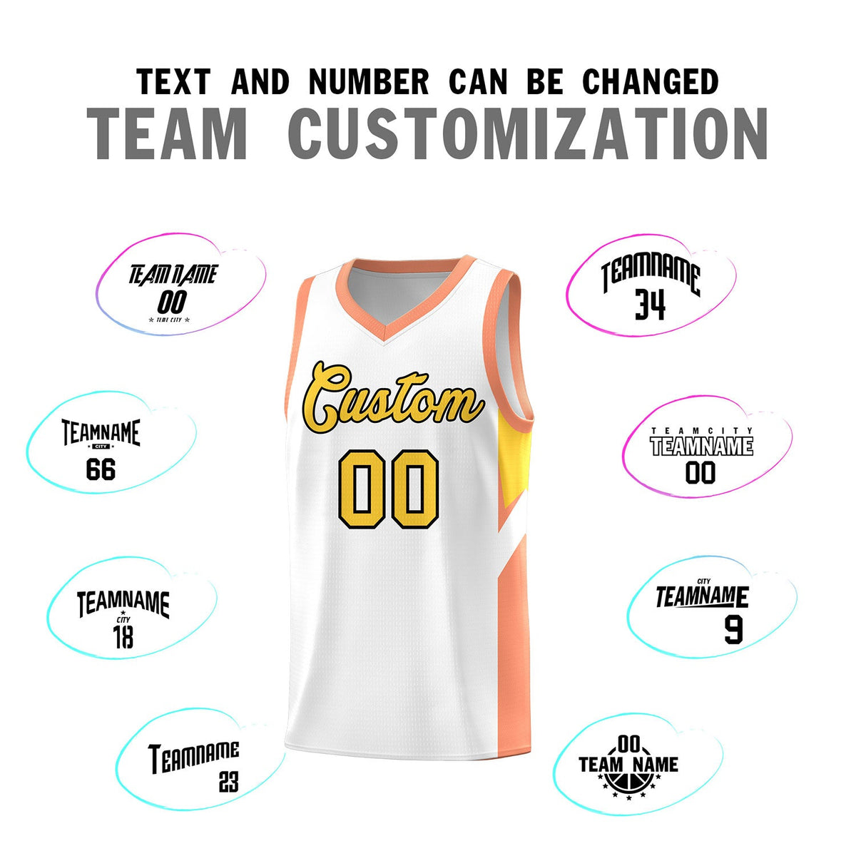 Custom White Orange Side Design Sets Sports Uniform Basketball Jersey