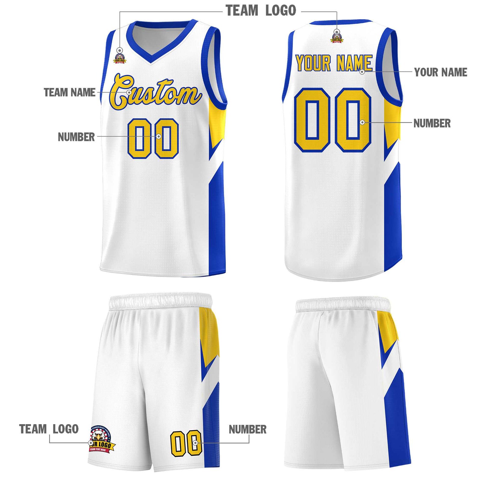 Custom White Royal Side Design Sets Sports Uniform Basketball Jersey