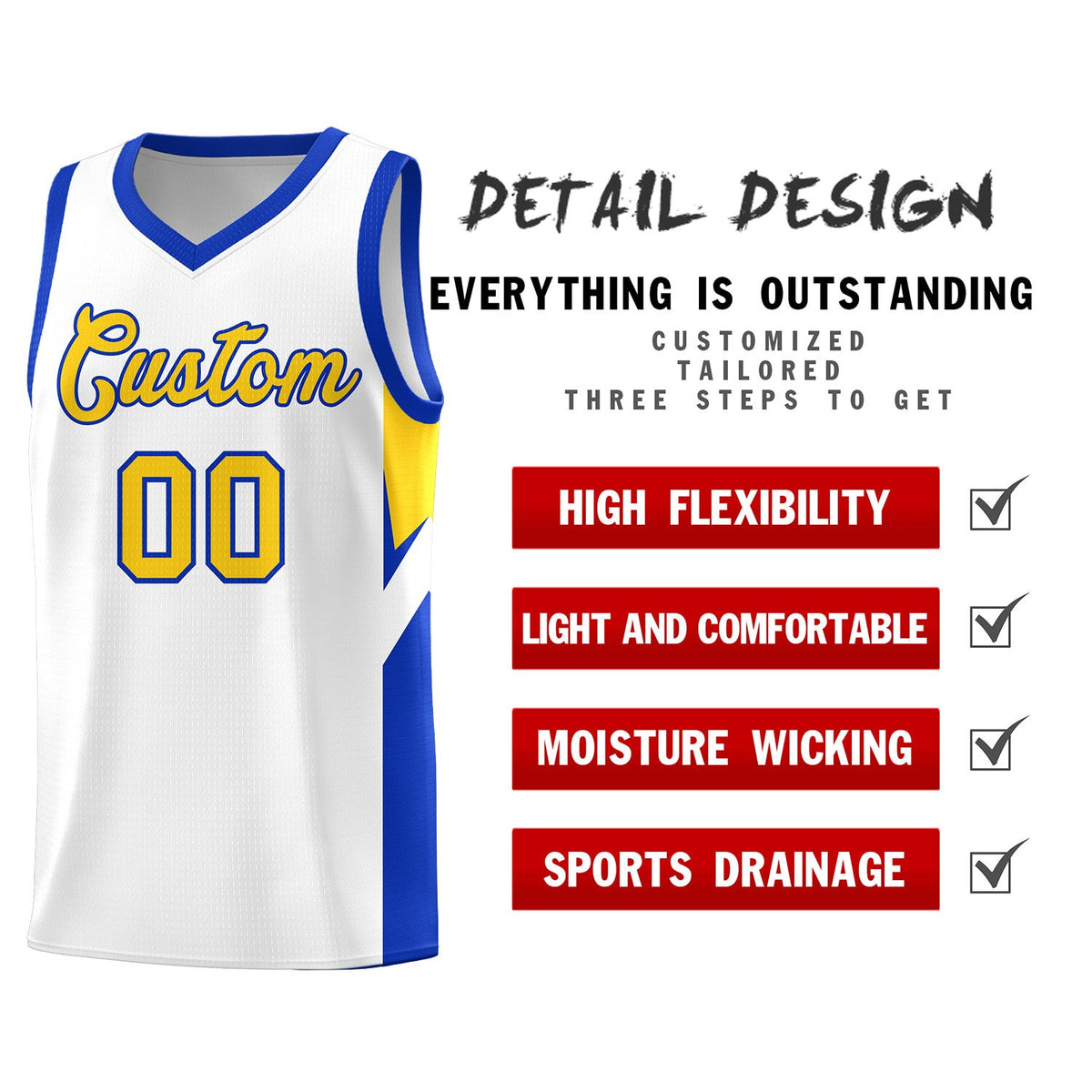 Custom White Royal Side Design Sets Sports Uniform Basketball Jersey
