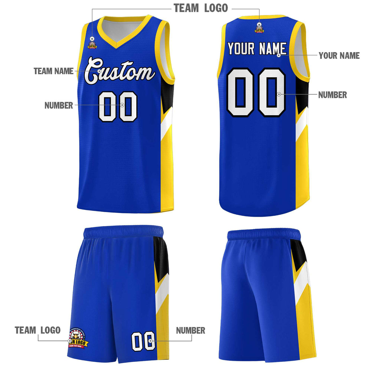 Custom Royal Gold Side Design Sets Sports Uniform Basketball Jersey