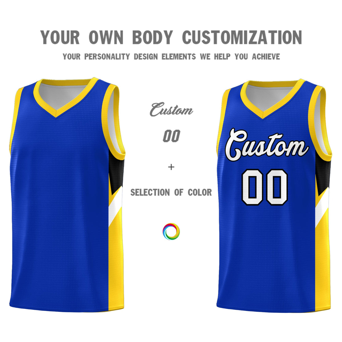 Custom Royal Gold Side Design Sets Sports Uniform Basketball Jersey