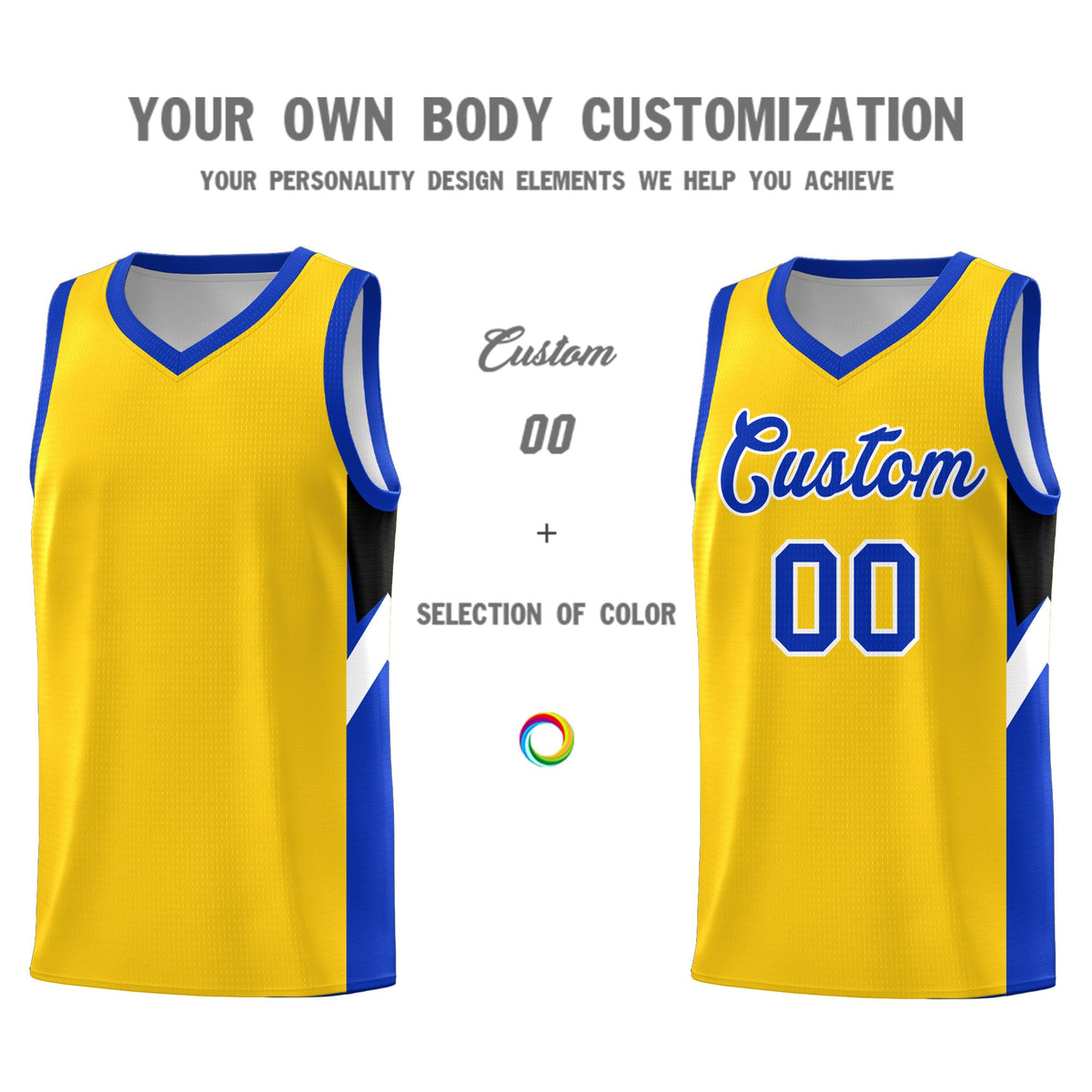 Custom Gold Royal Side Design Sets Sports Uniform Basketball Jersey