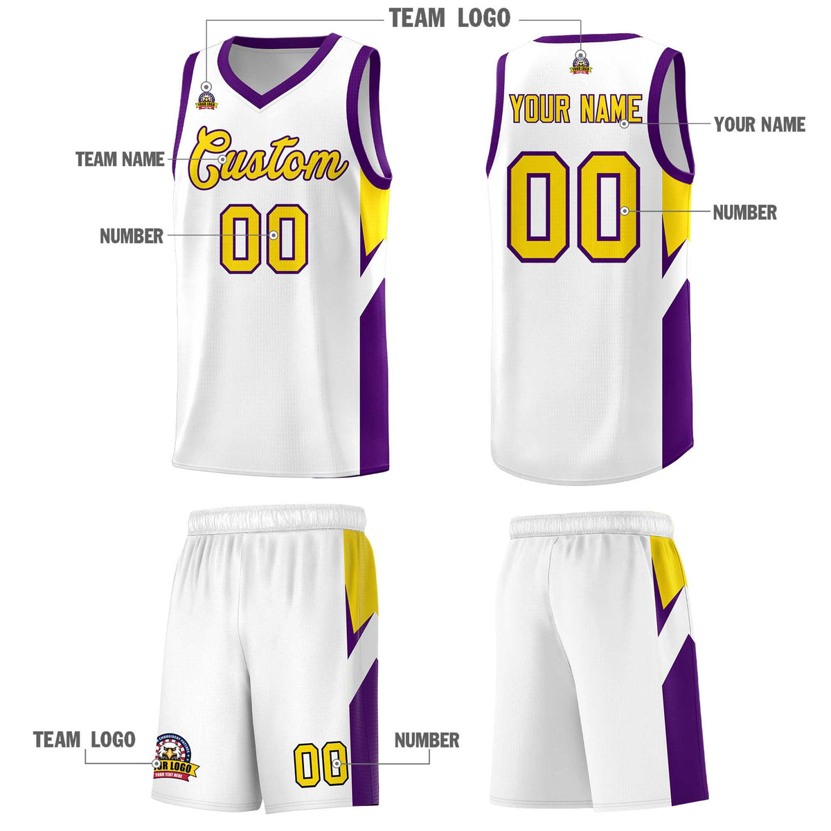 Custom White Purple Side Design Sets Sports Uniform Basketball Jersey