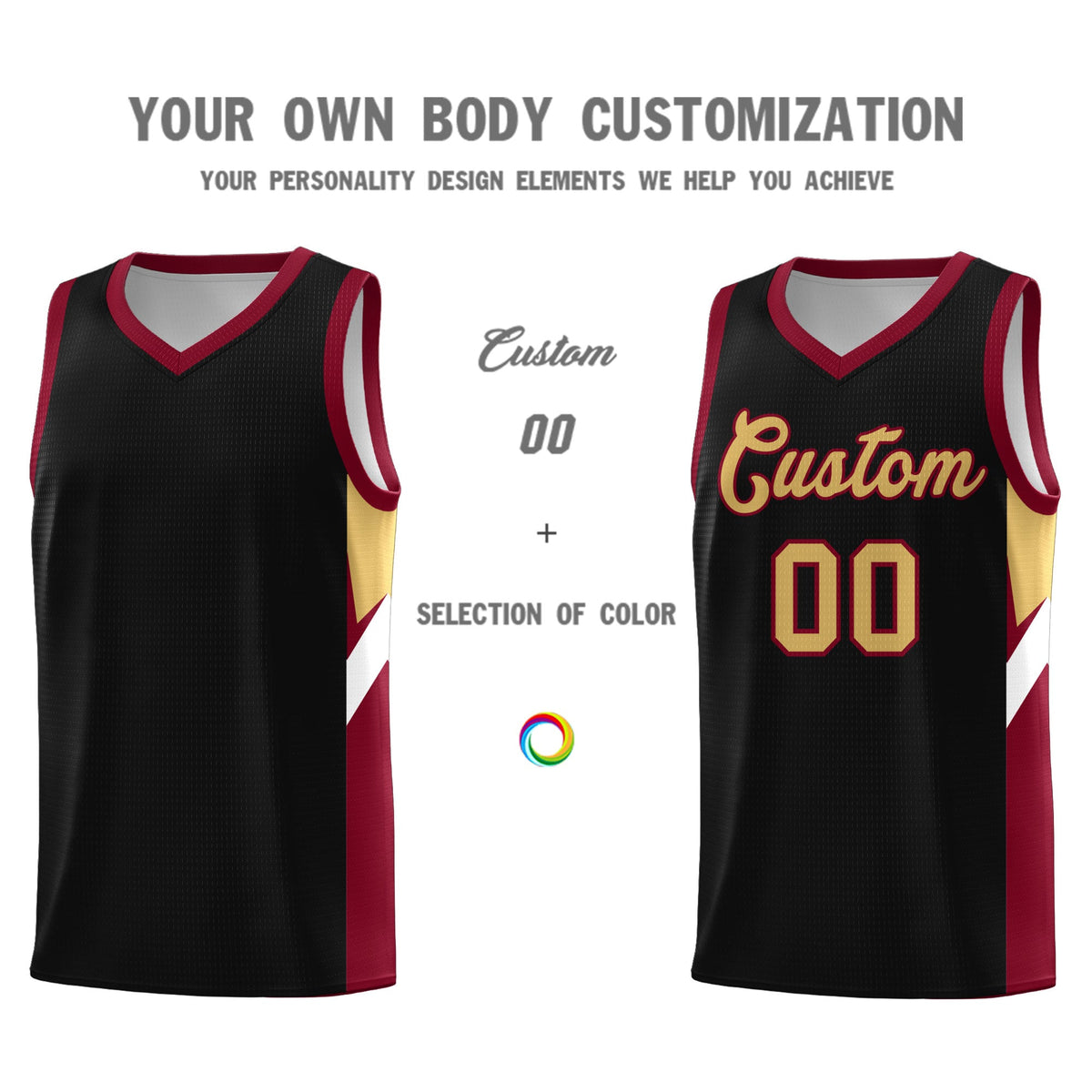 Custom Black Crimson Side Design Sets Sports Uniform Basketball Jersey
