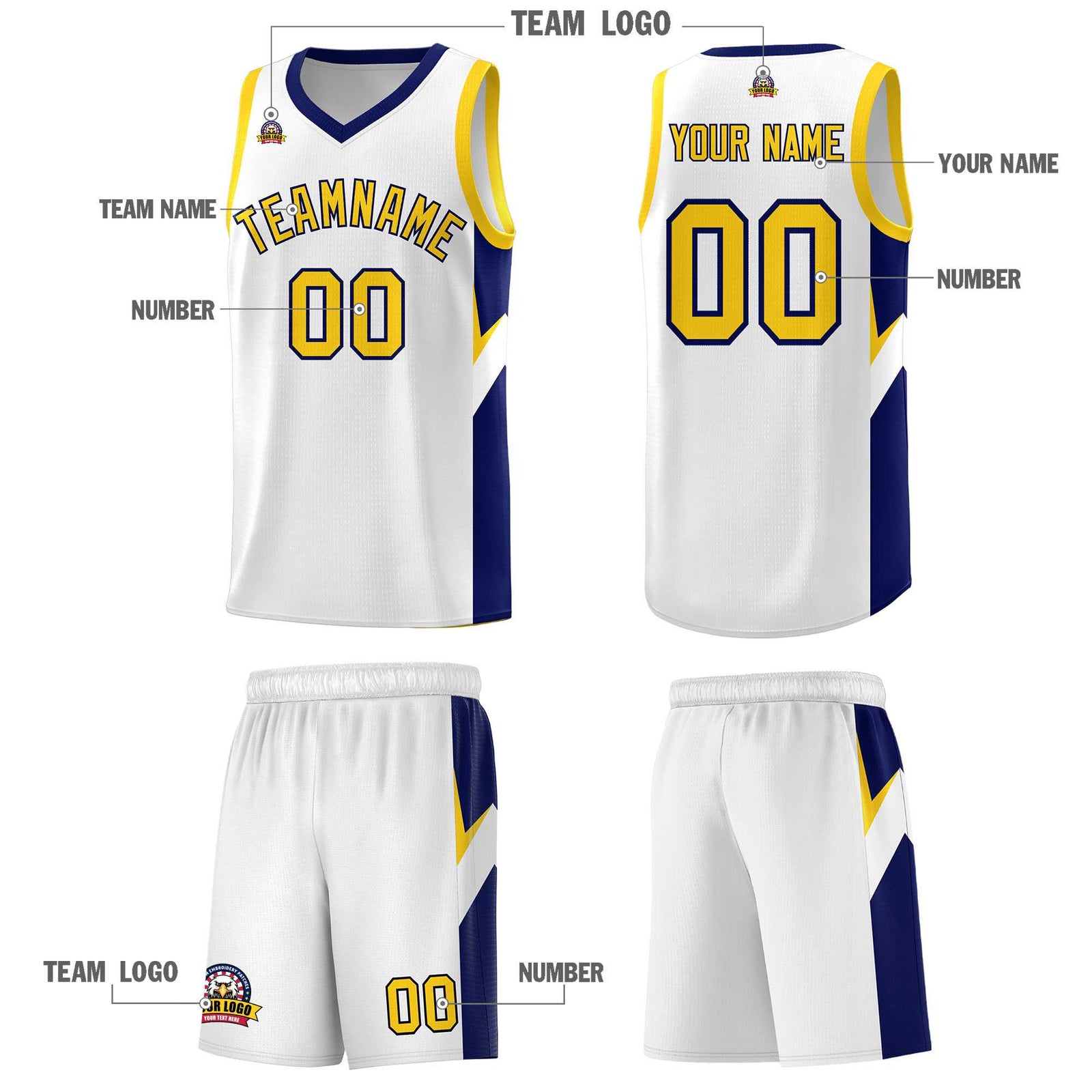 Custom White Navy Side Design Sets Sports Uniform Basketball Jersey