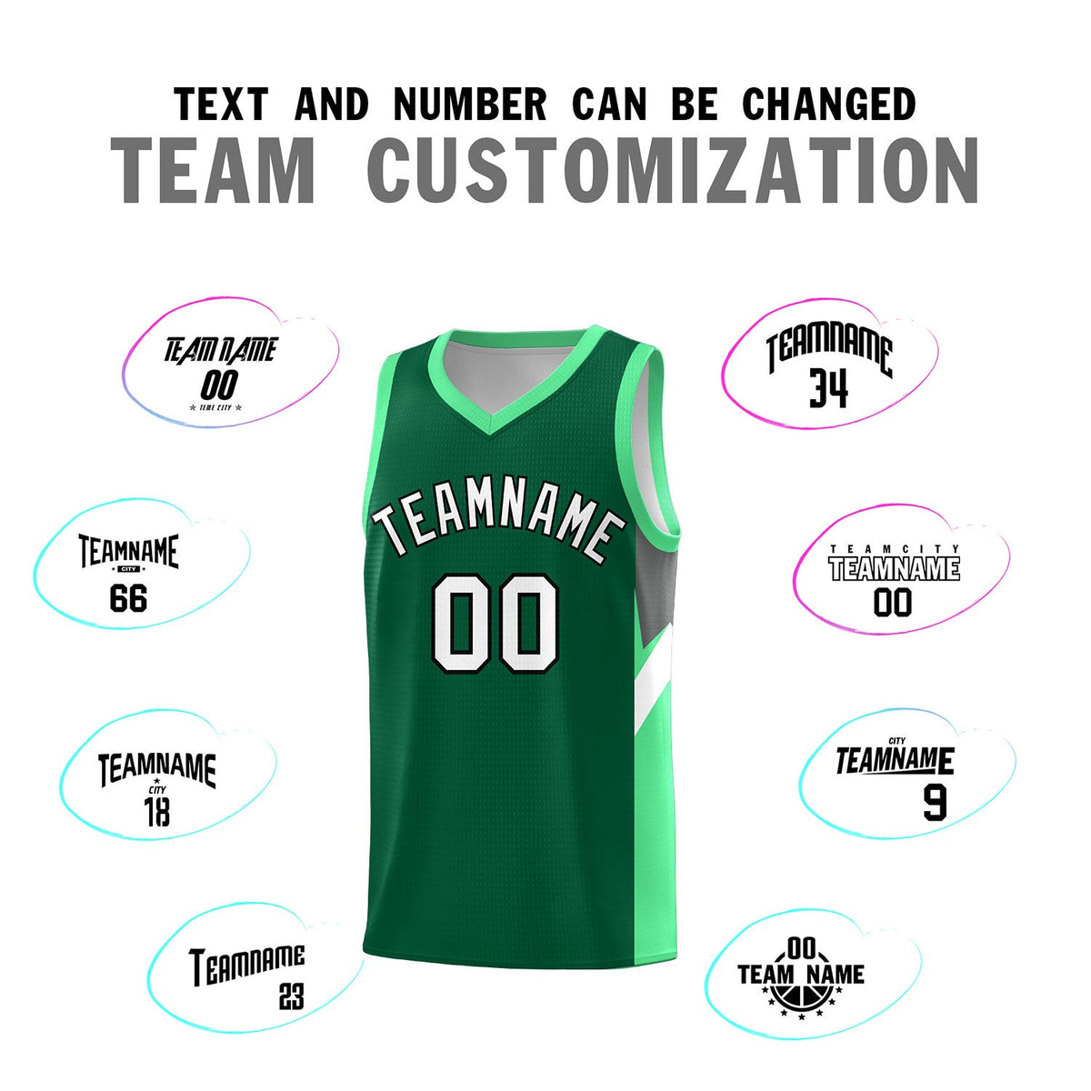 Custom Kelly Green Bright Green Side Design Sets Sports Uniform Basketball Jersey