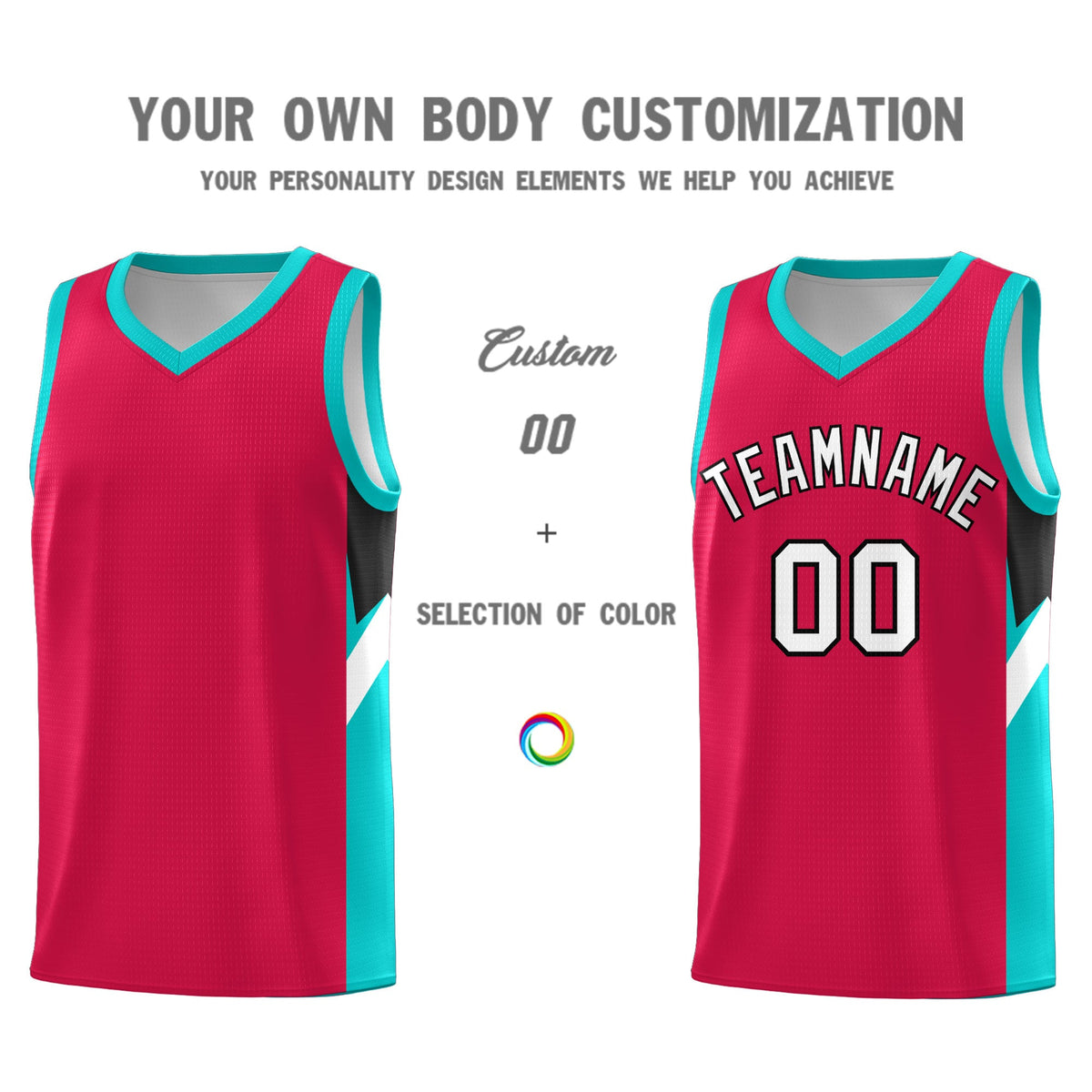 Custom Red Aqua Side Design Sets Sports Uniform Basketball Jersey