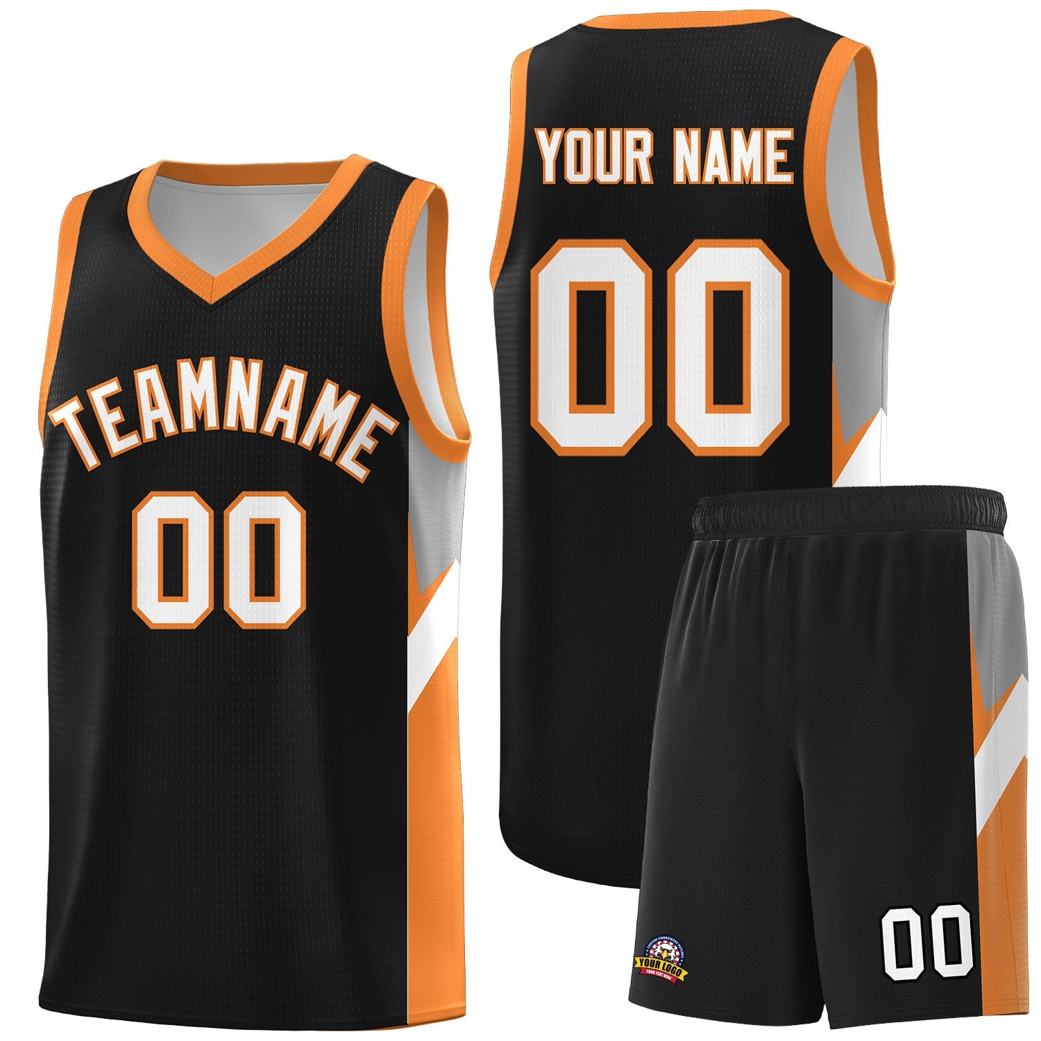 Custom Black Gold Orange Side Design Sets Sports Uniform Basketball Jersey