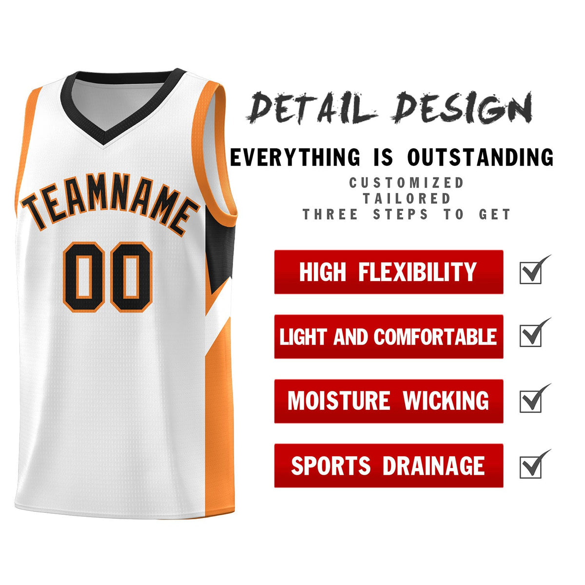 Custom White Black Side Design Sets Sports Uniform Basketball Jersey