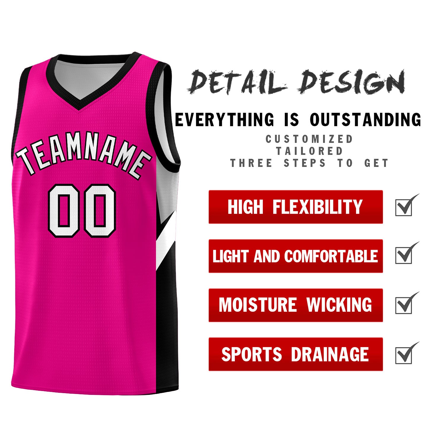 Custom Pink Black Side Design Sets Sports Uniform Basketball Jersey