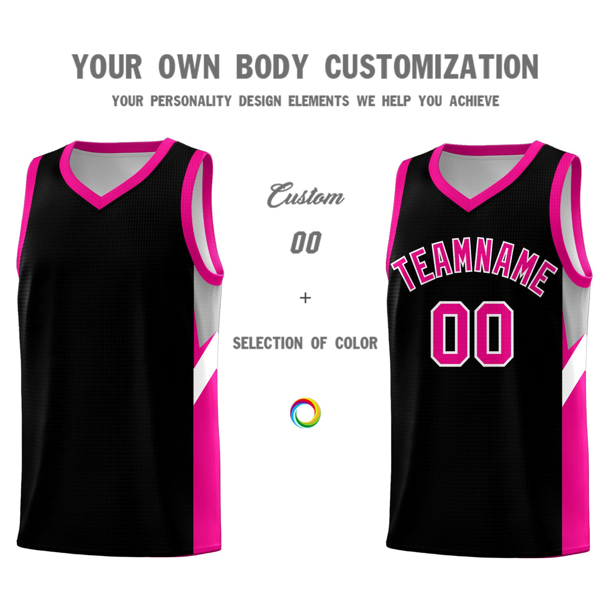 Custom Black Pink Side Design Sets Sports Uniform Basketball Jersey