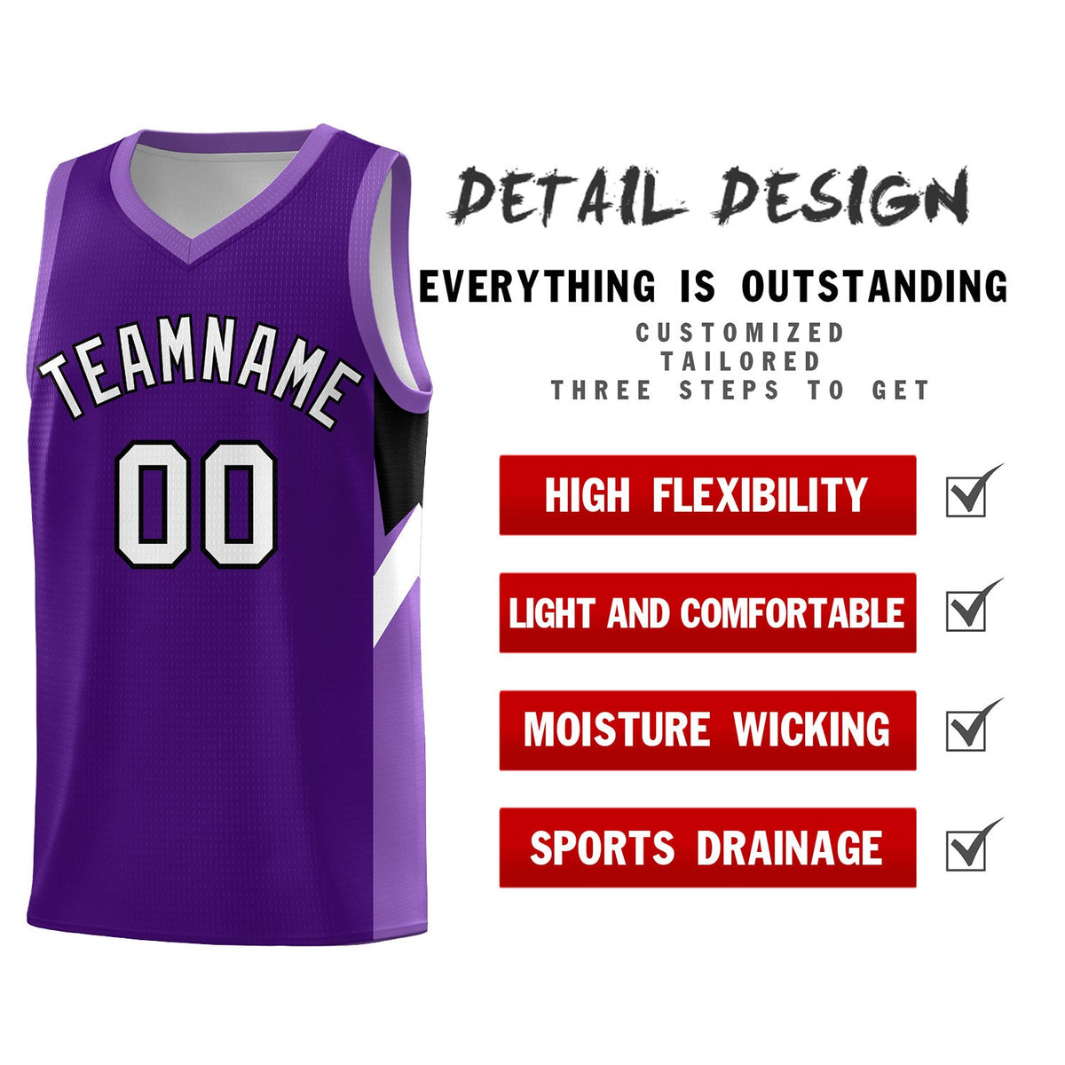Custom Purple Light Purple Side Design Sets Sports Uniform Basketball Jersey