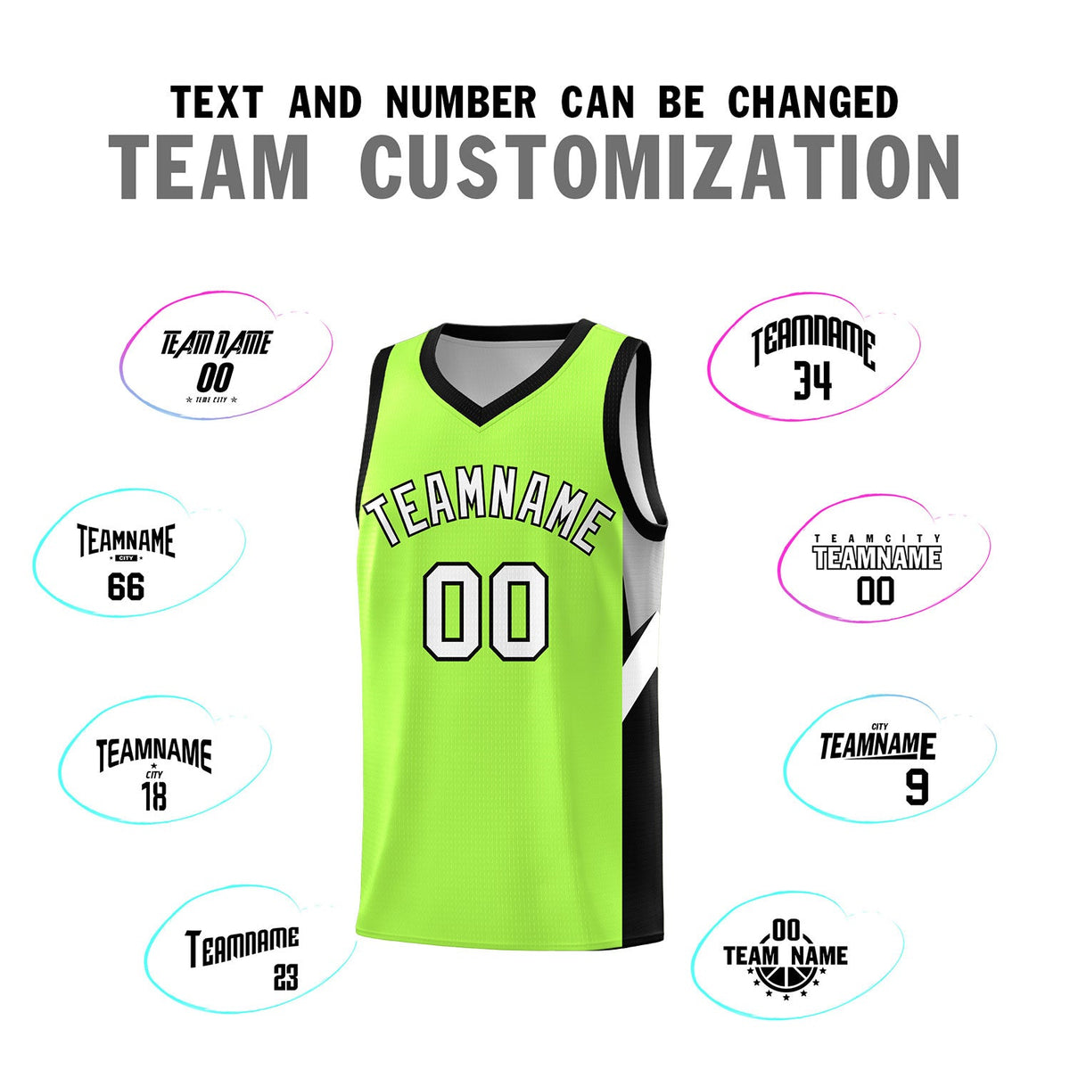 Custom Fluorescent Green Black Side Design Sets Sports Uniform Basketball Jersey