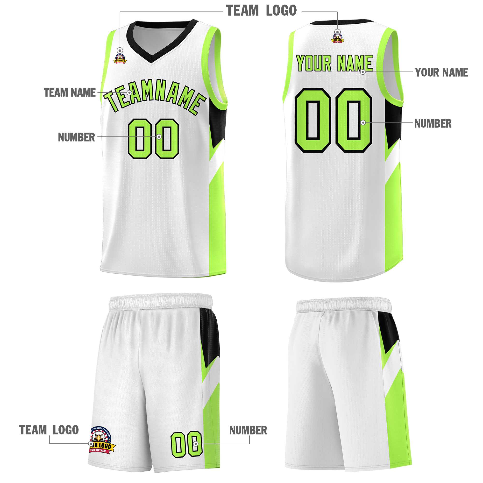 Custom White Black Side Design Sets Sports Uniform Basketball Jersey
