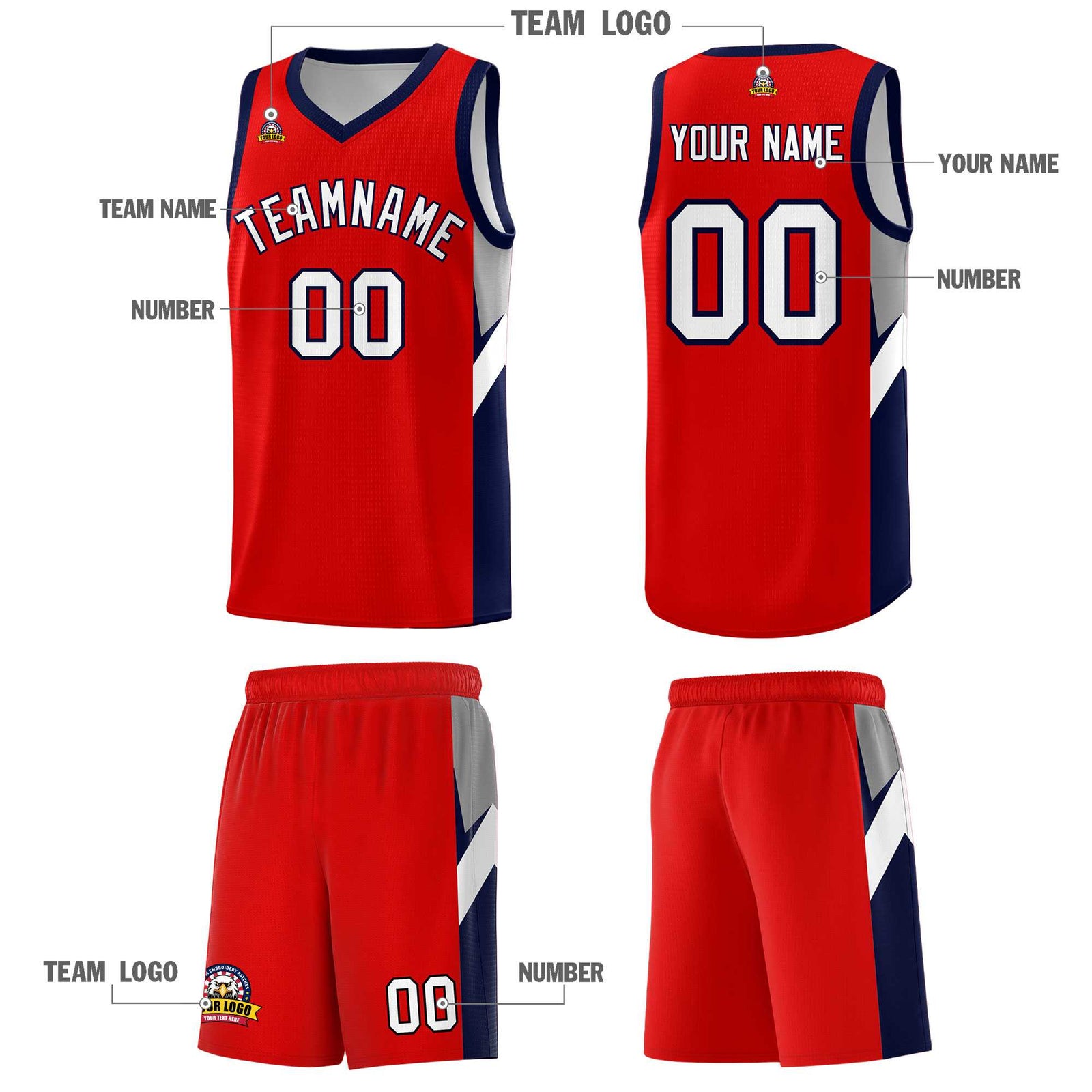 Custom Red Navy Side Design Sets Sports Uniform Basketball Jersey