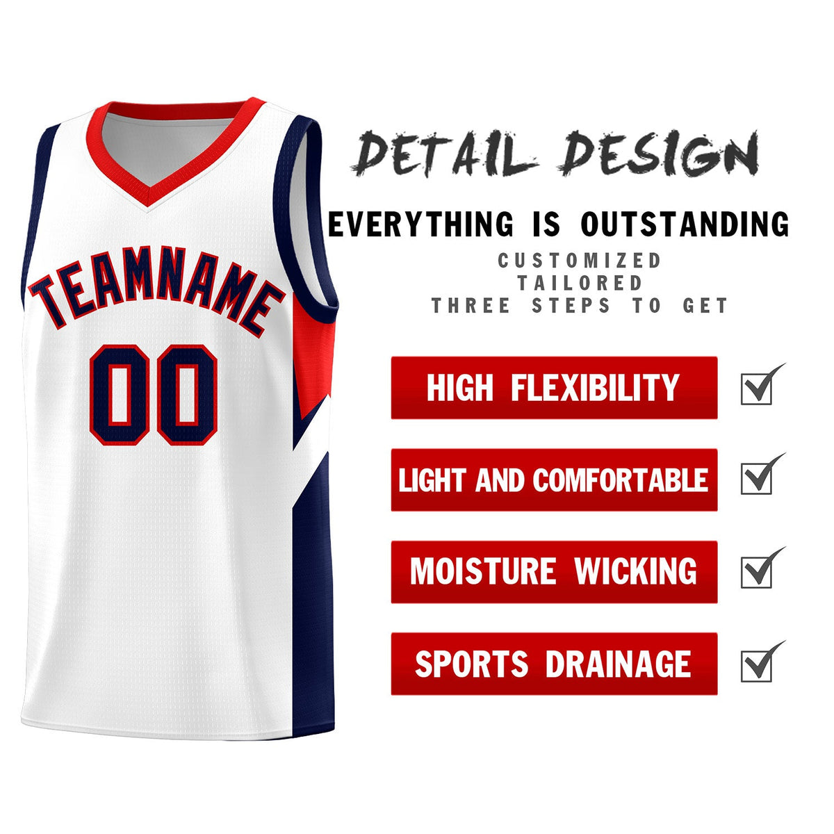 Custom White Red Side Design Sets Sports Uniform Basketball Jersey