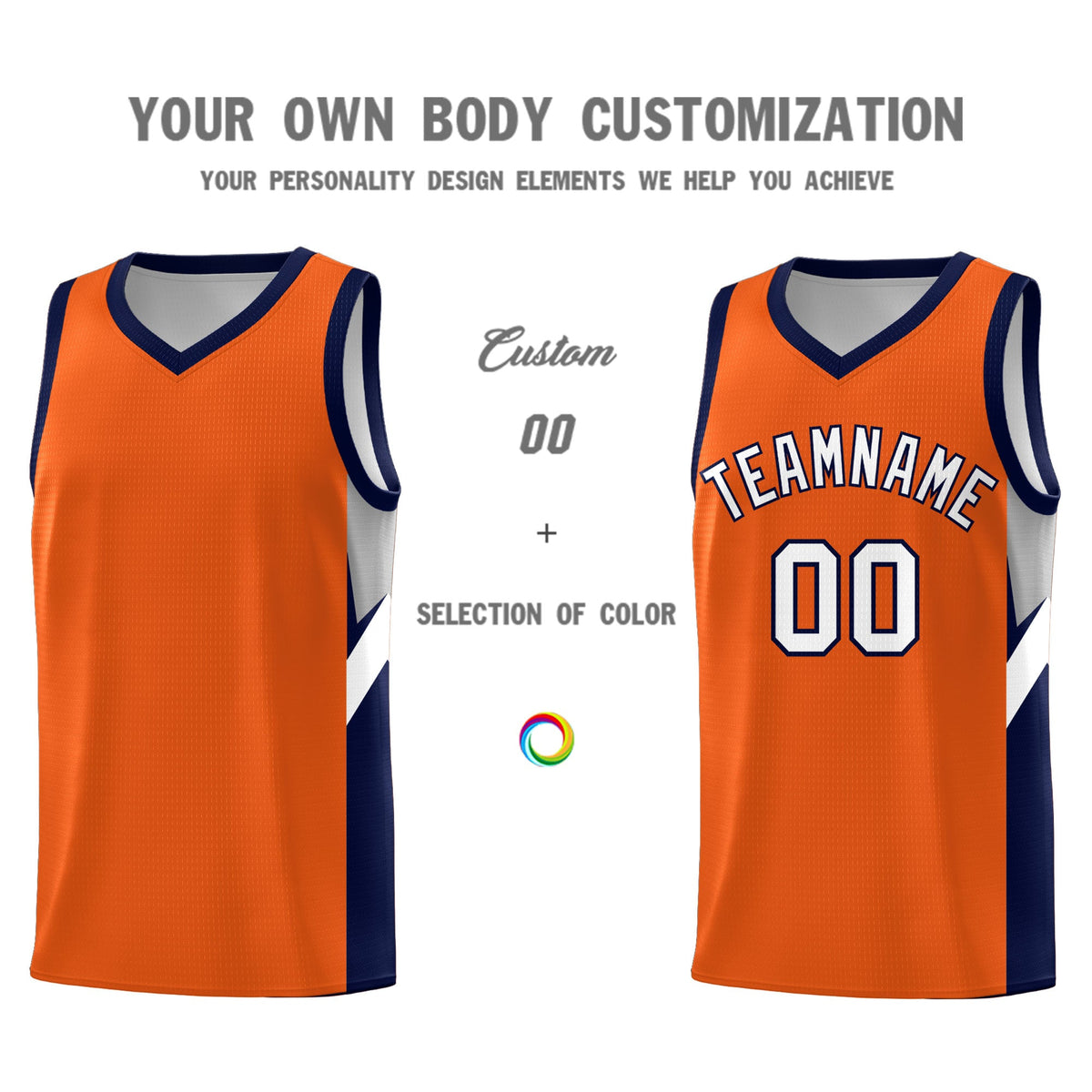 Custom Orange Navy Side Design Sets Sports Uniform Basketball Jersey