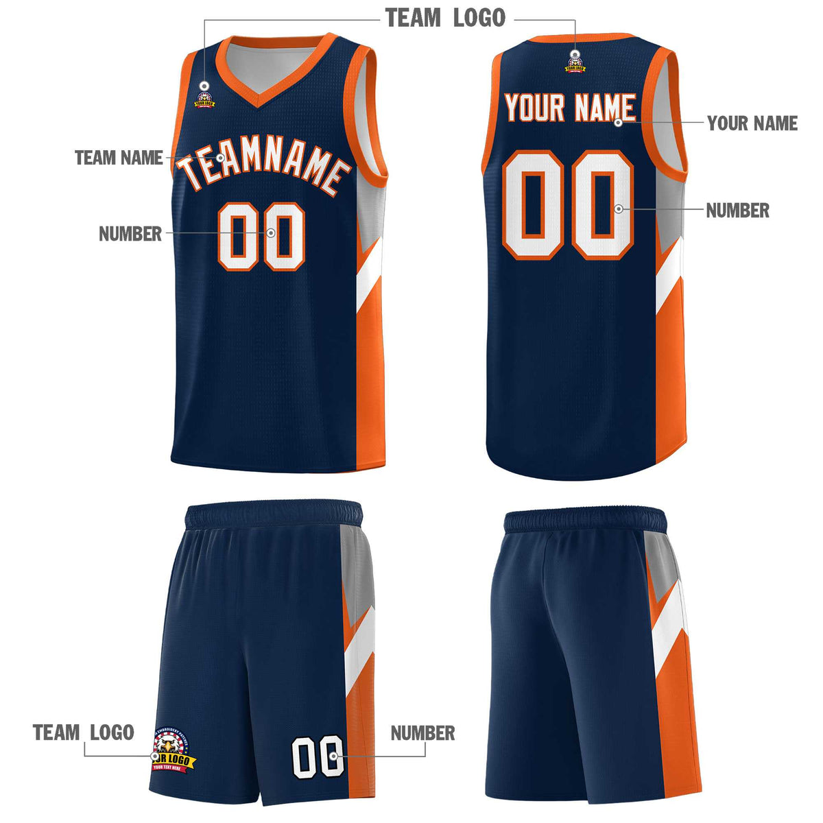 Custom Navy Orange Side Design Sets Sports Uniform Basketball Jersey