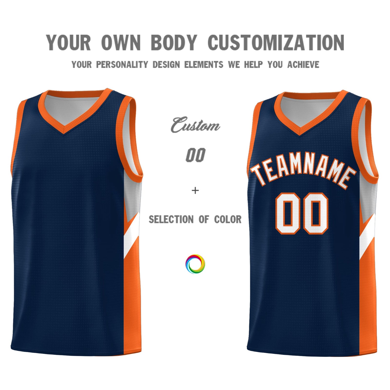 Custom Navy Orange Side Design Sets Sports Uniform Basketball Jersey