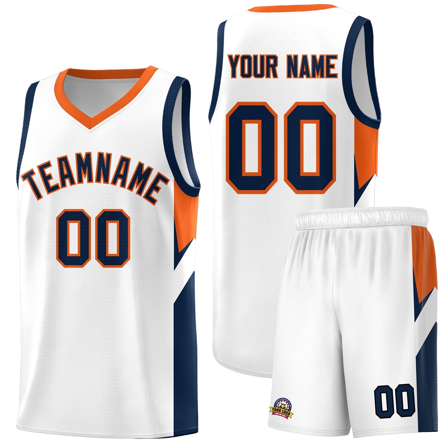 Custom White Orange Side Design Sets Sports Uniform Basketball Jersey