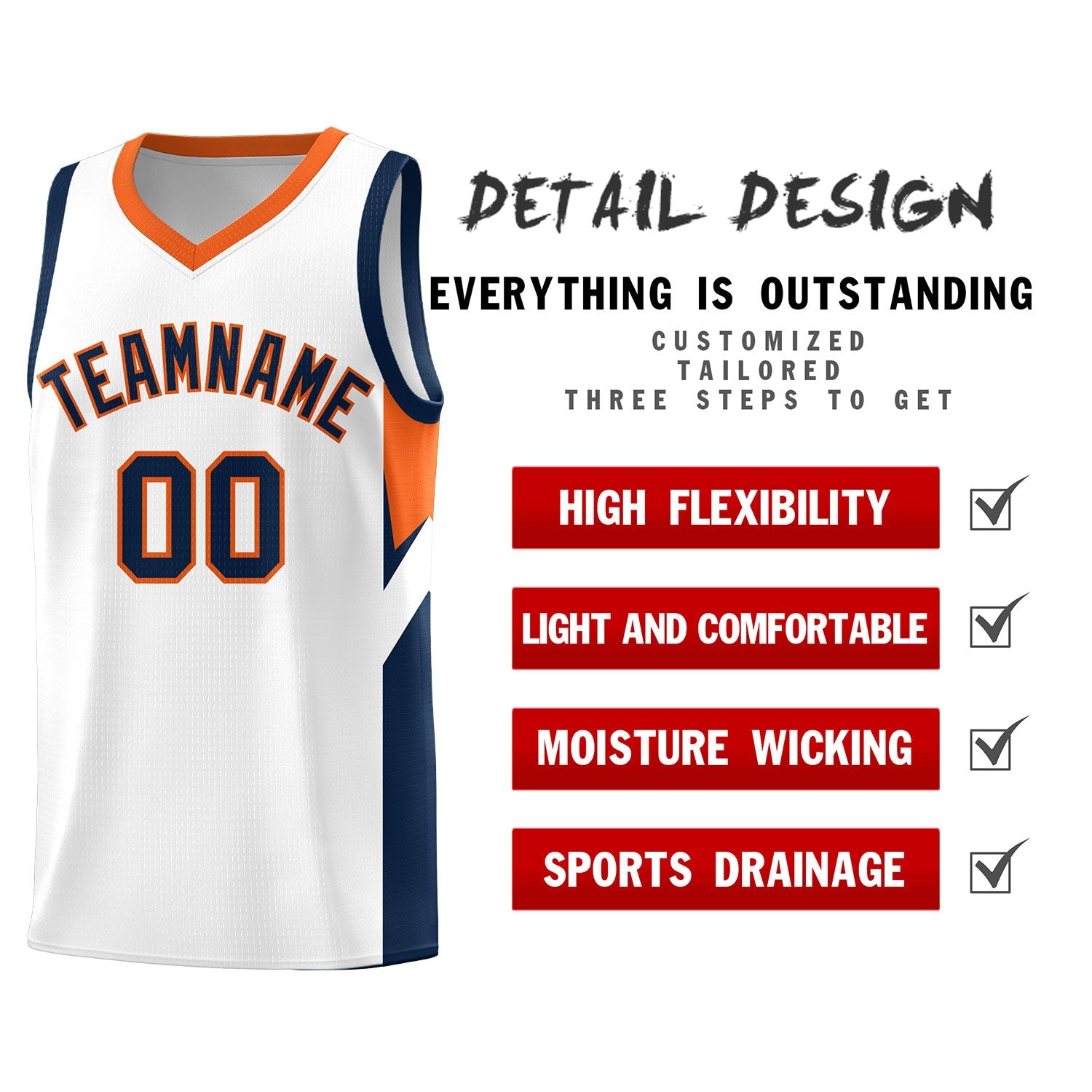 Custom White Orange Side Design Sets Sports Uniform Basketball Jersey